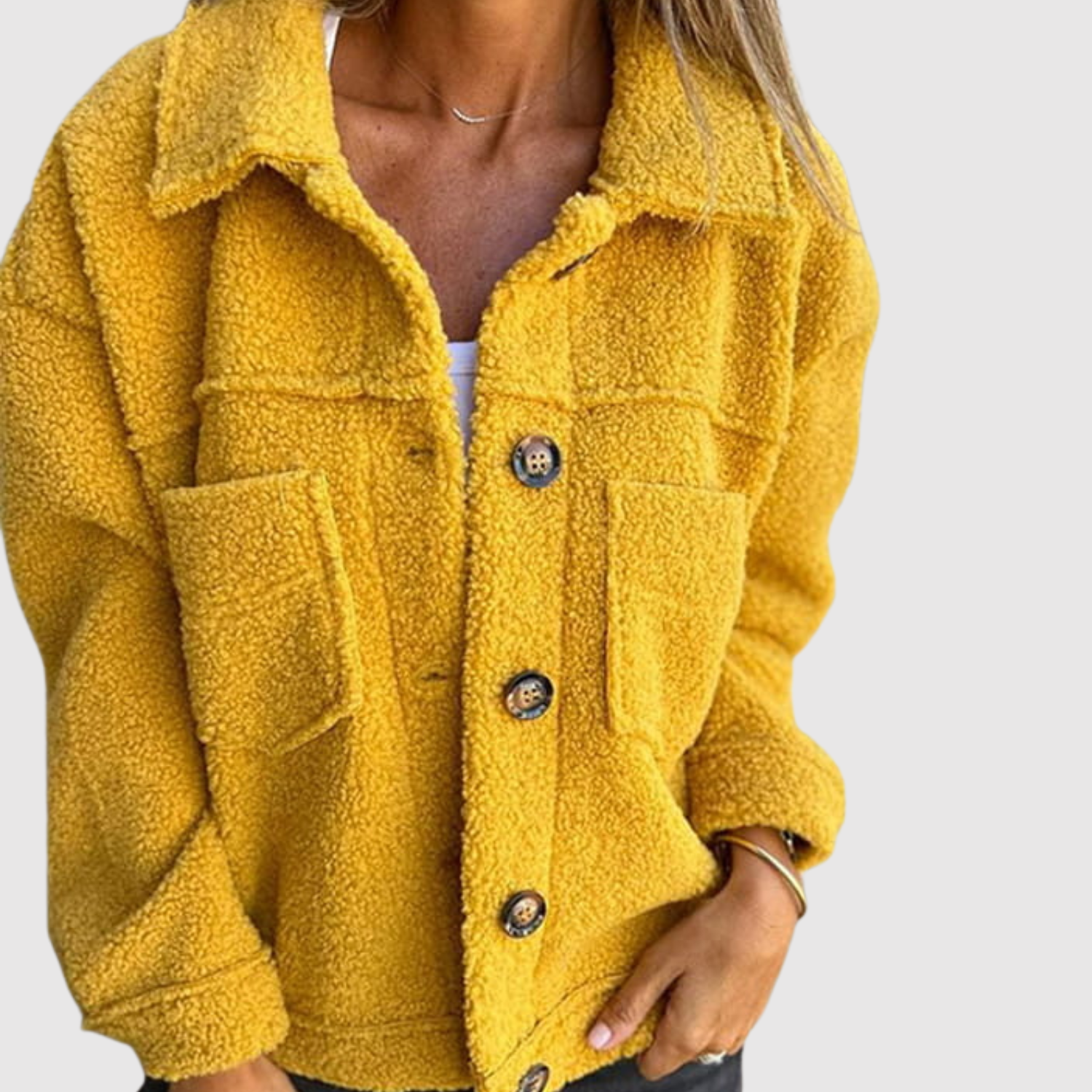 Elena - Teddy kurtka dla kobiet z kieszeniami i guzikami