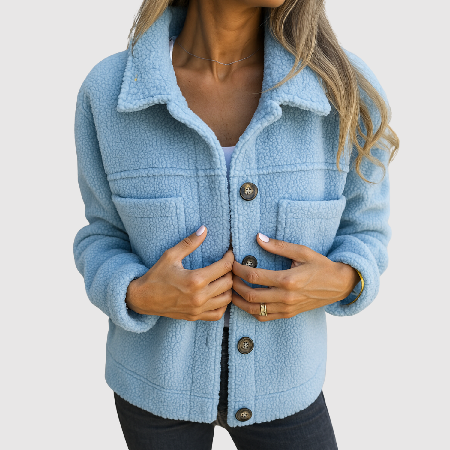 Elena - Teddy kurtka dla kobiet z kieszeniami i guzikami