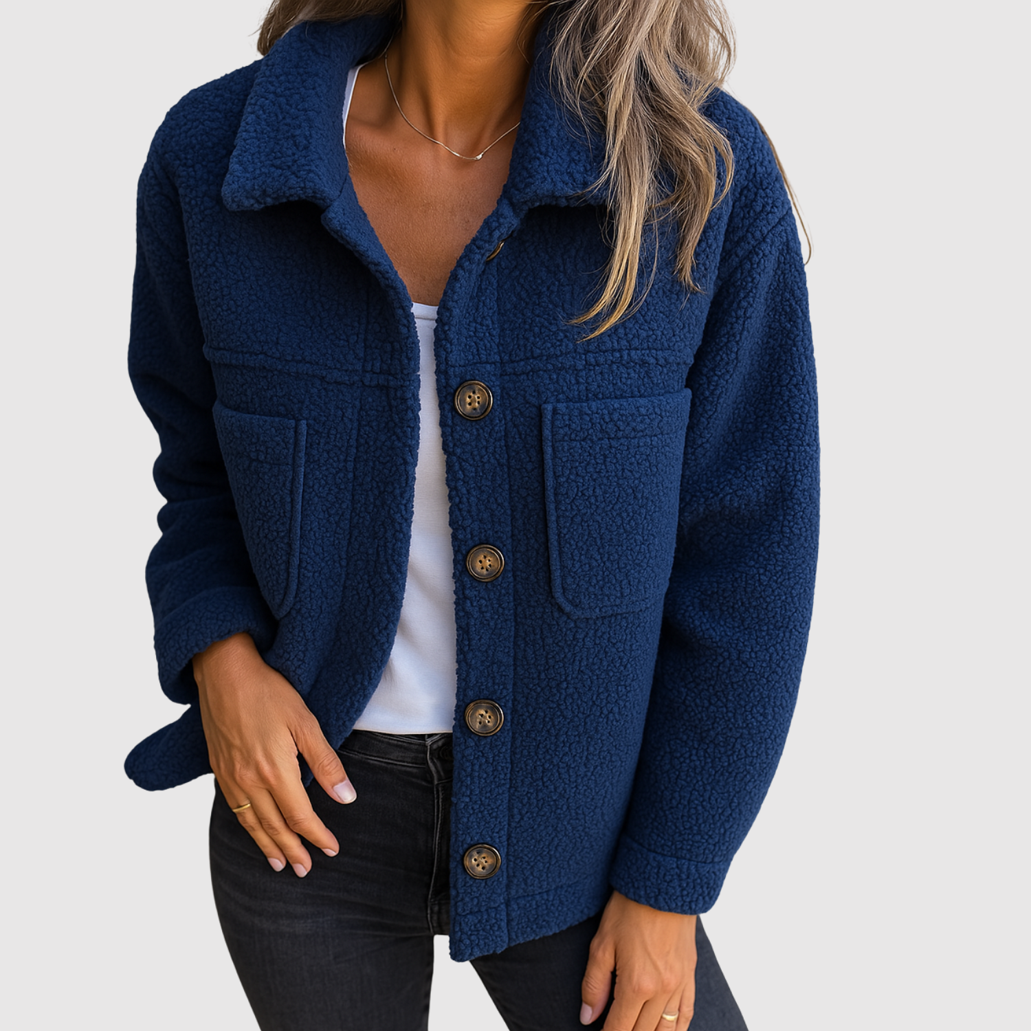 Elena - Teddy kurtka dla kobiet z kieszeniami i guzikami