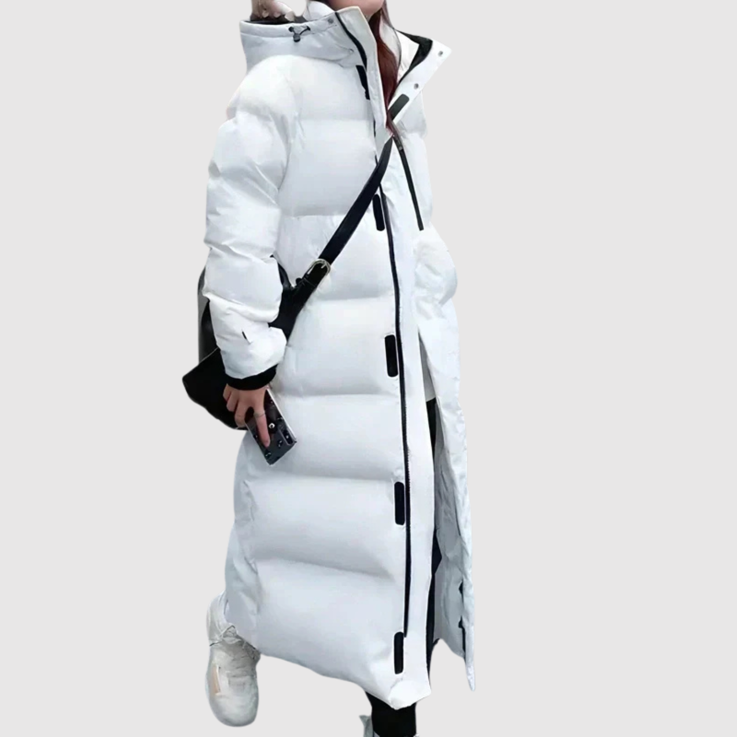 Jelena - Długi ocieplany płaszcz z kapturem