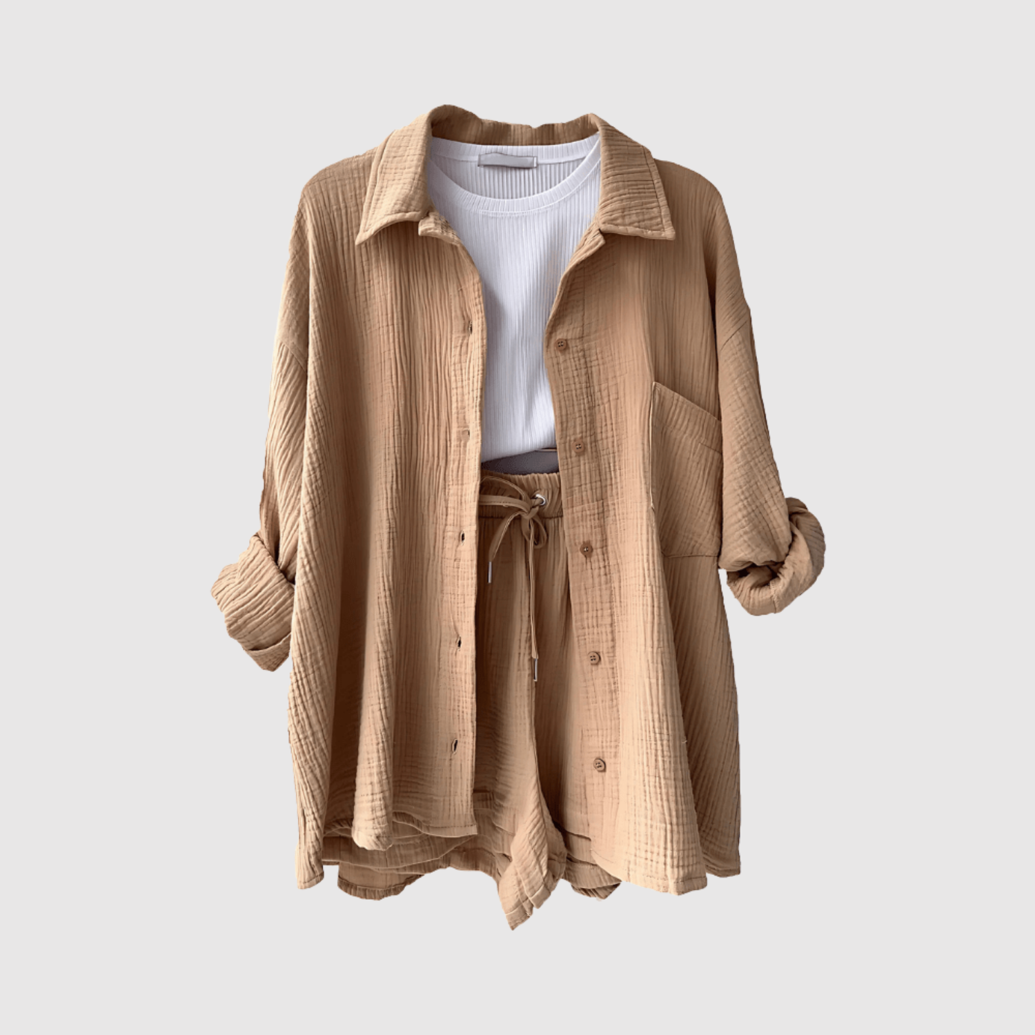 Natálie – Letni i stylowy komplet z koszulą i szortami