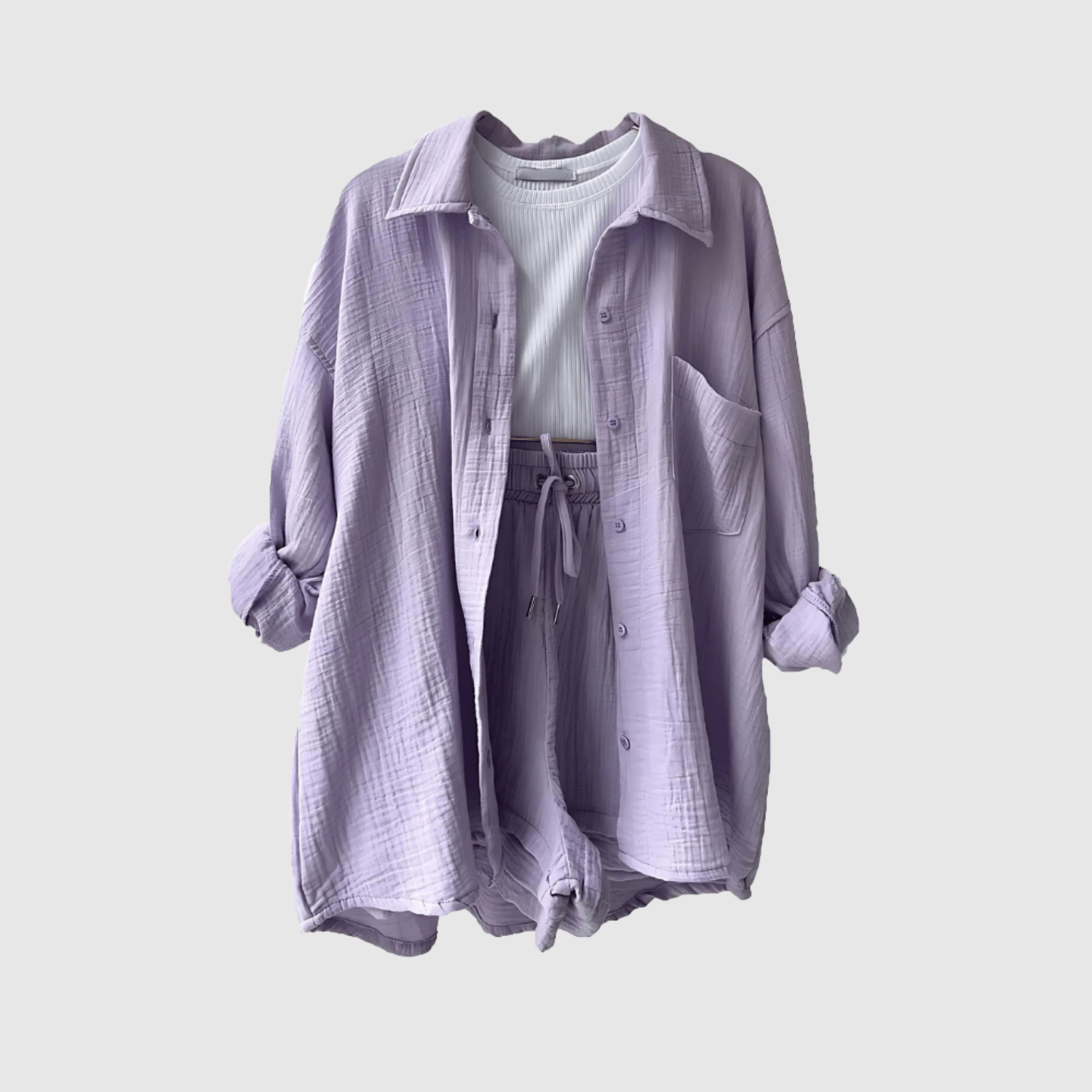 Natálie – Letni i stylowy komplet z koszulą i szortami