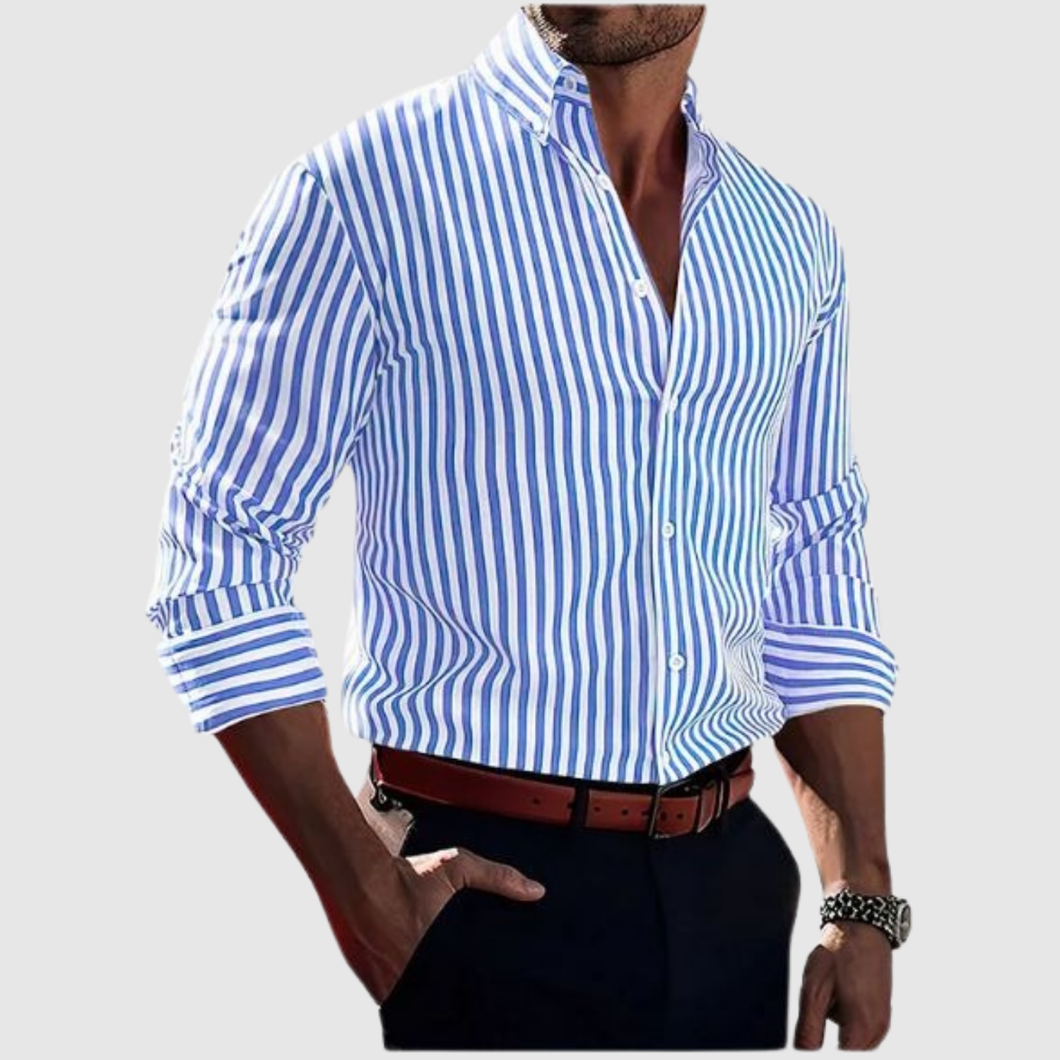 Adrian - Męska koszula z długim rękawem w paski