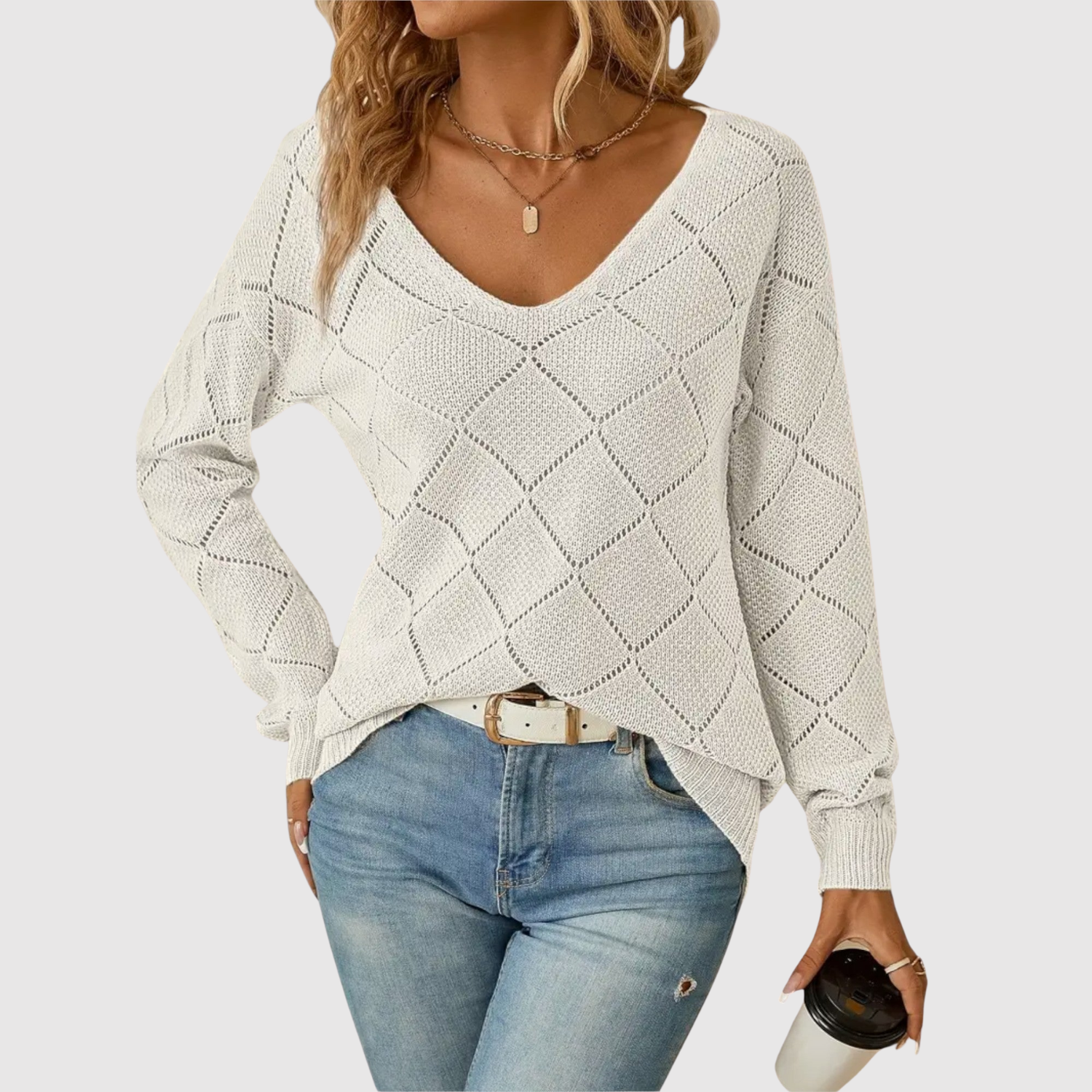 Nora – Sweter z eleganckim dekoltem w kształcie V