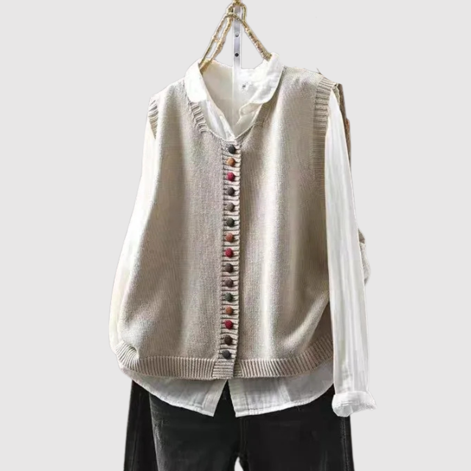 Nora - Boho kardigan z guzikami i vintage detalami