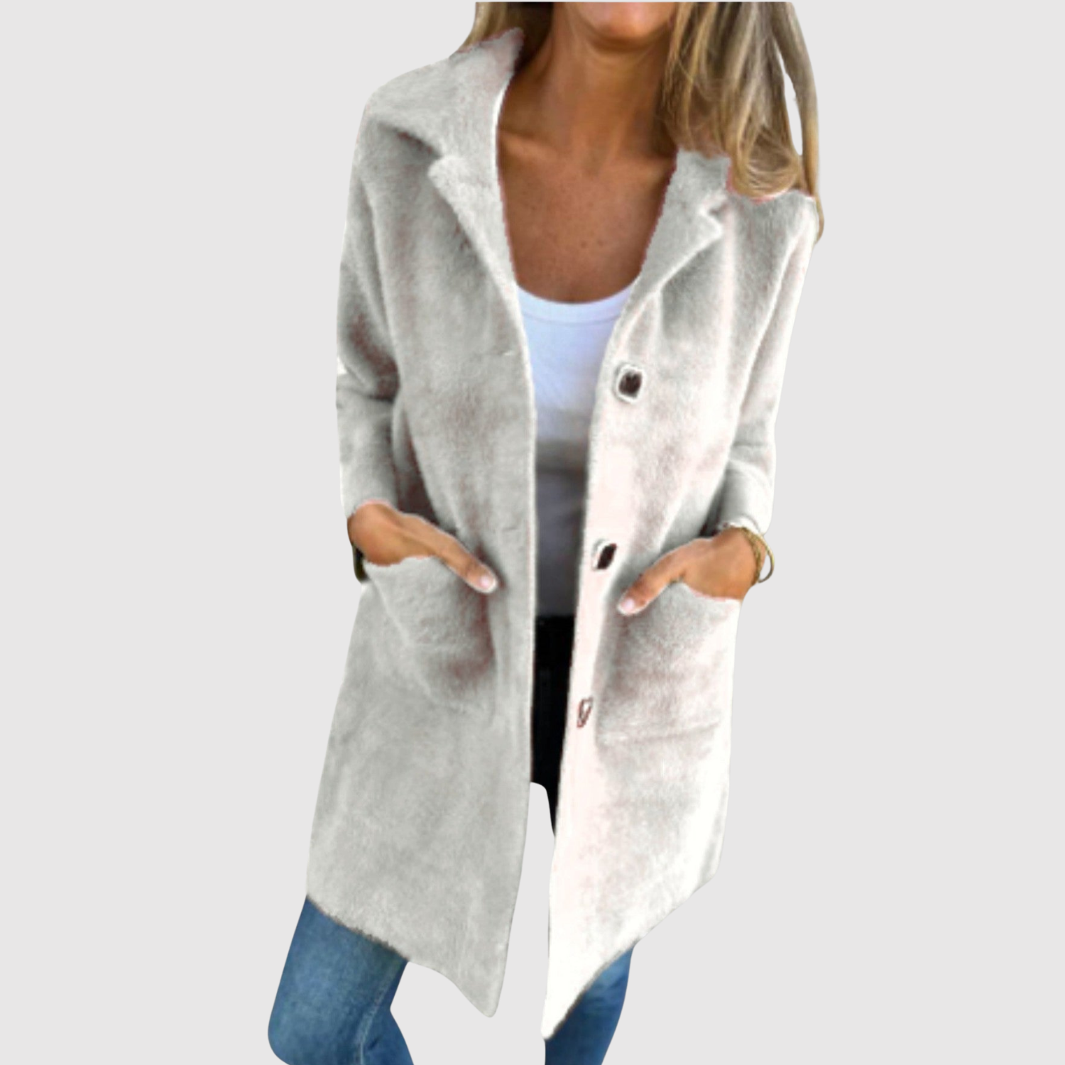 Jelena – Długi płaszcz z klasycznymi guzikami