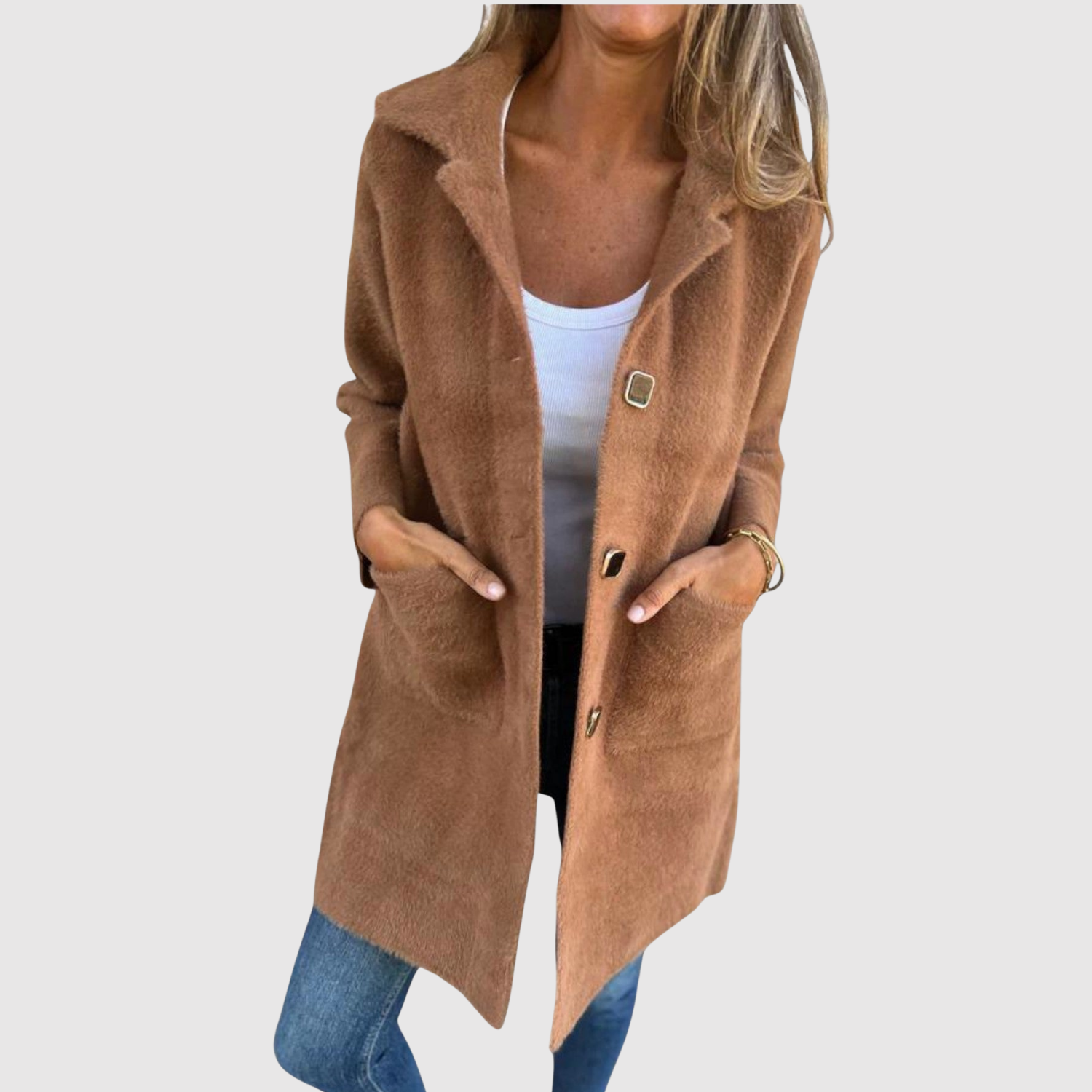 Jelena – Długi płaszcz z klasycznymi guzikami