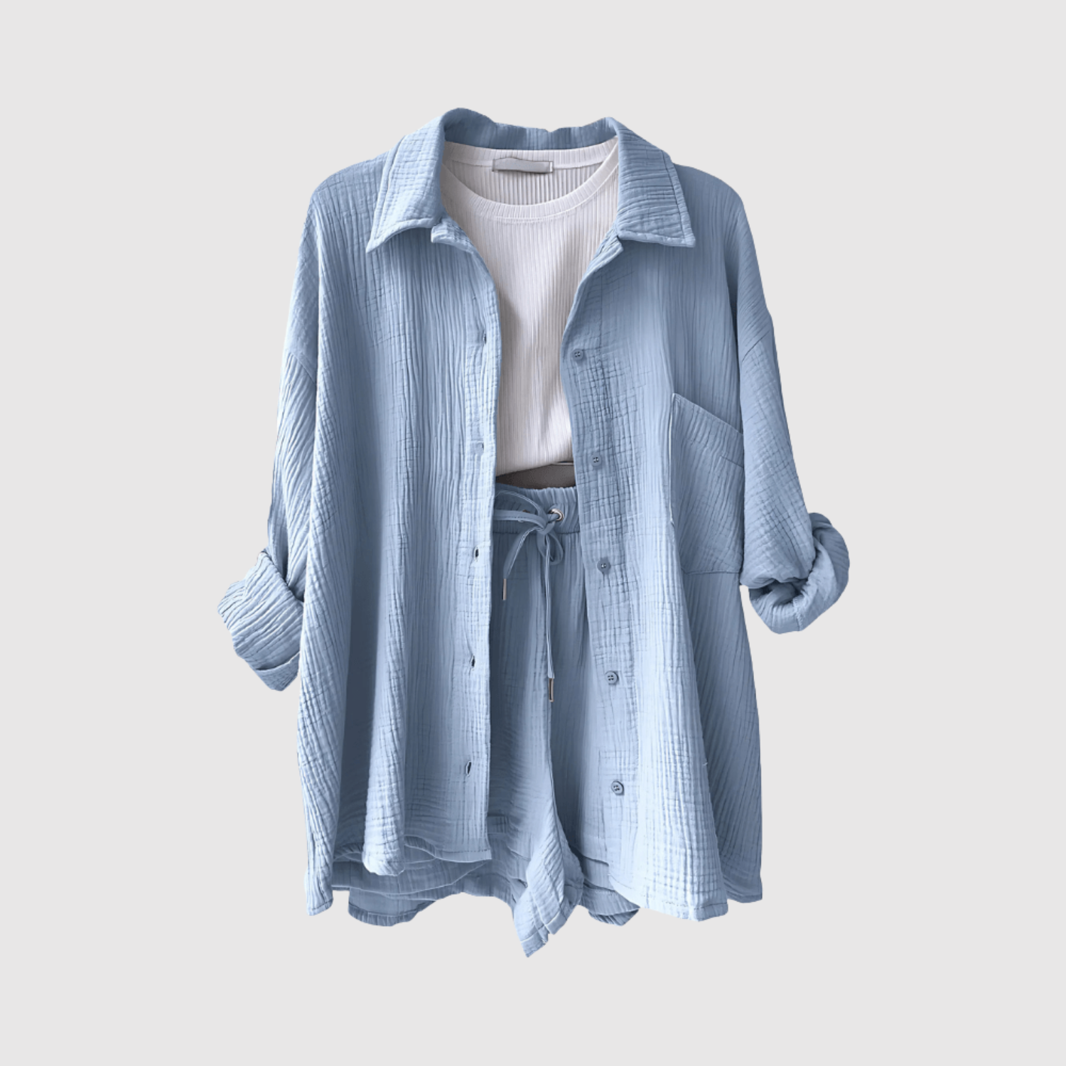 Natálie – Letni i stylowy komplet z koszulą i szortami