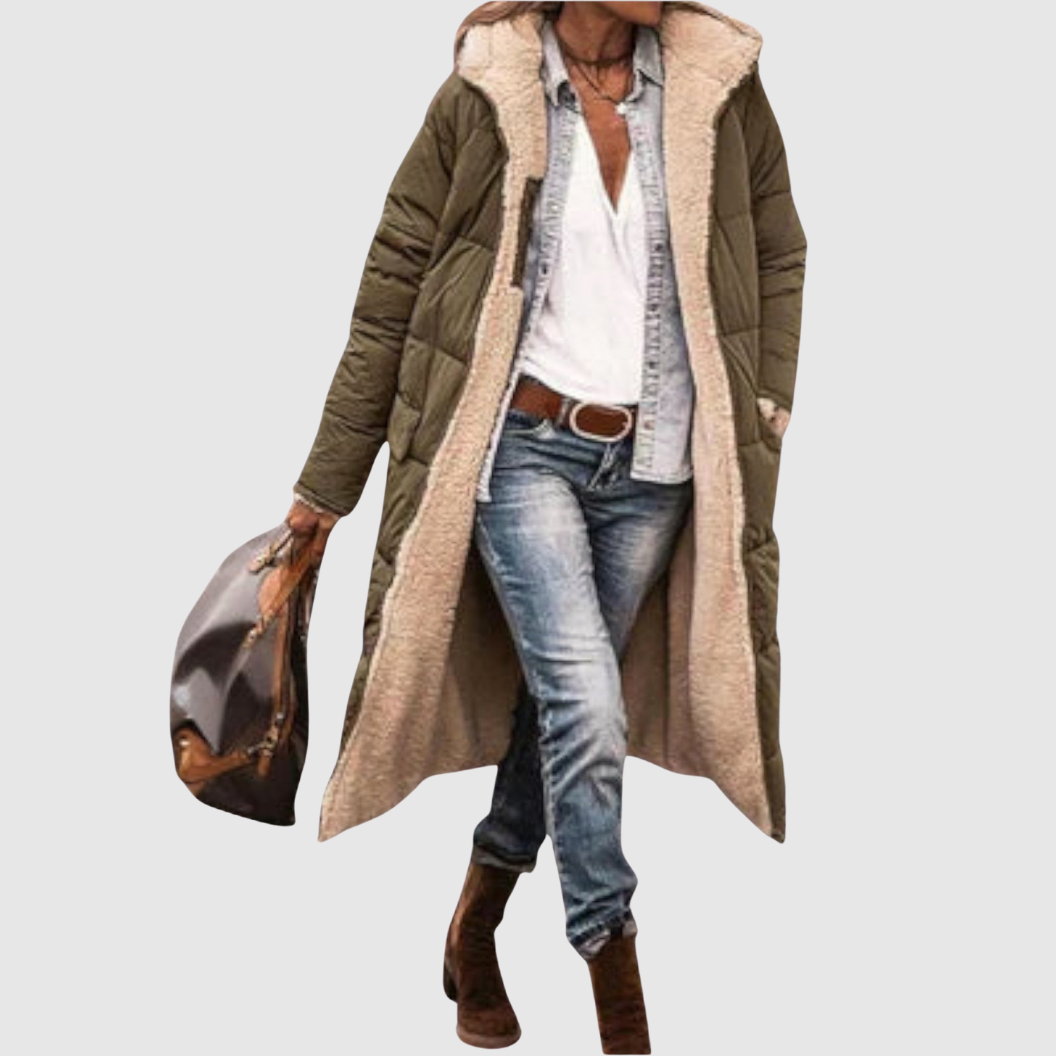 Jelena – Długa półprzejrzysta kurtka z puchowym ociepleniem wewnętrznym