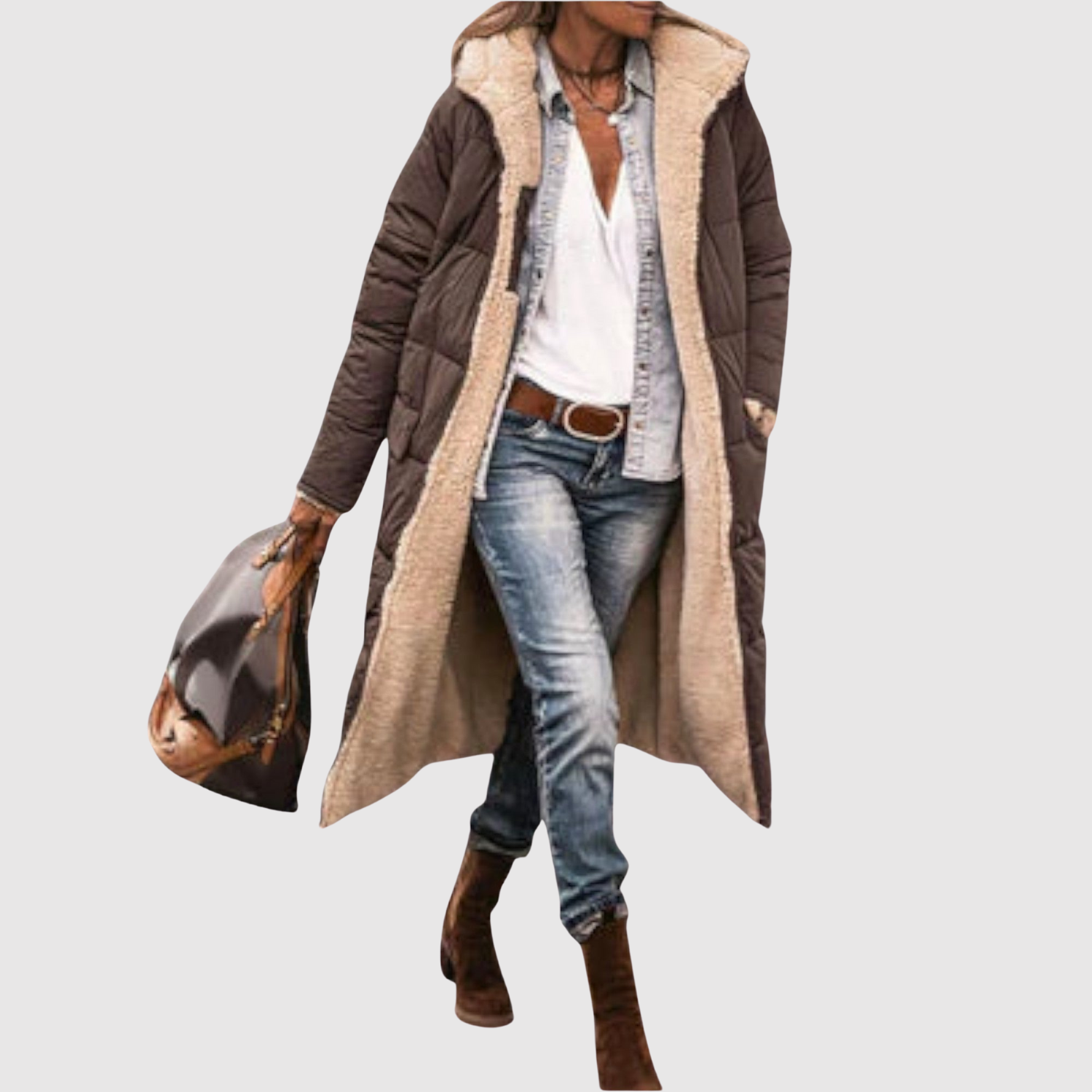 Jelena – Długa półprzejrzysta kurtka z puchowym ociepleniem wewnętrznym