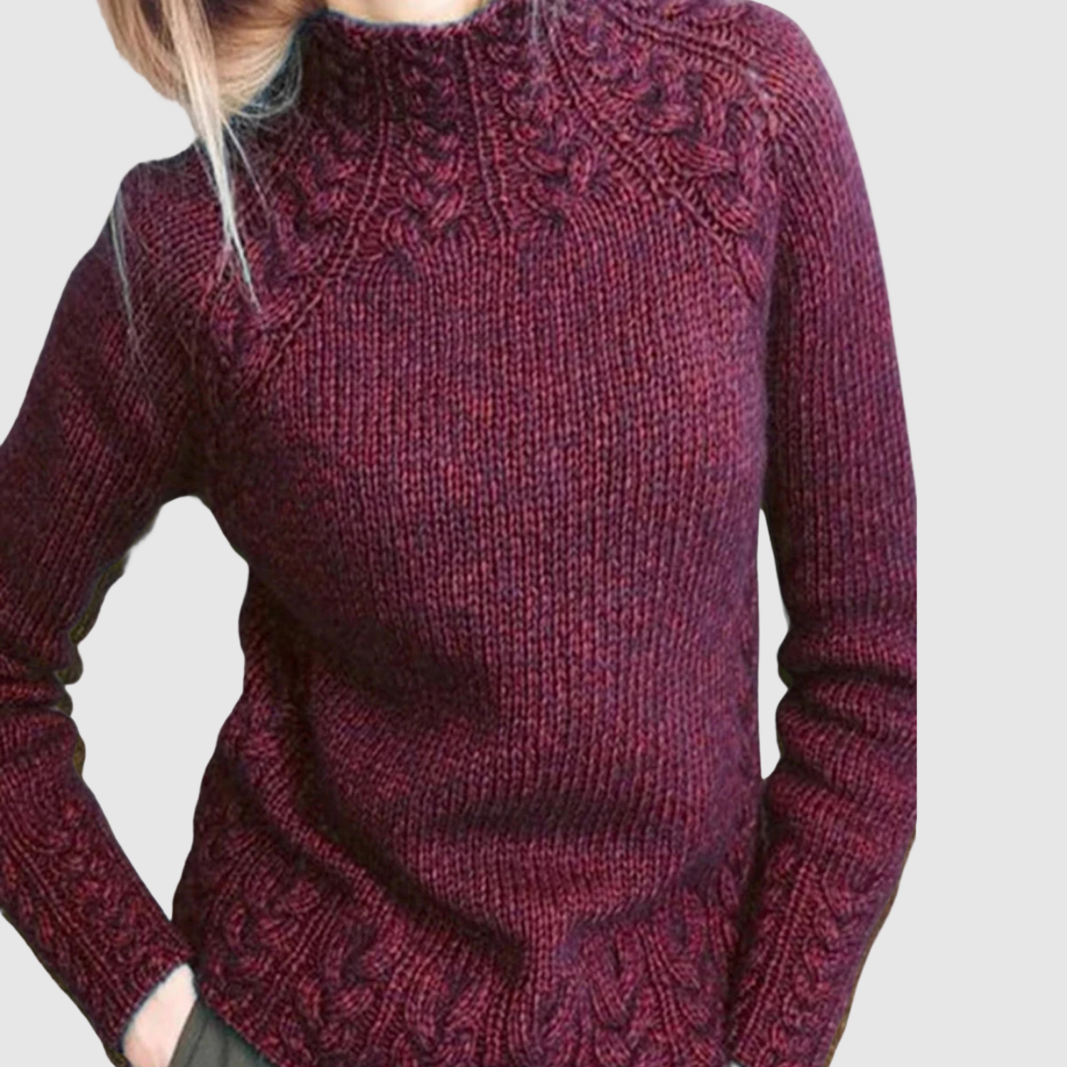 Nora – Sweter z wysokim kołnierzem i subtelnym wzorem