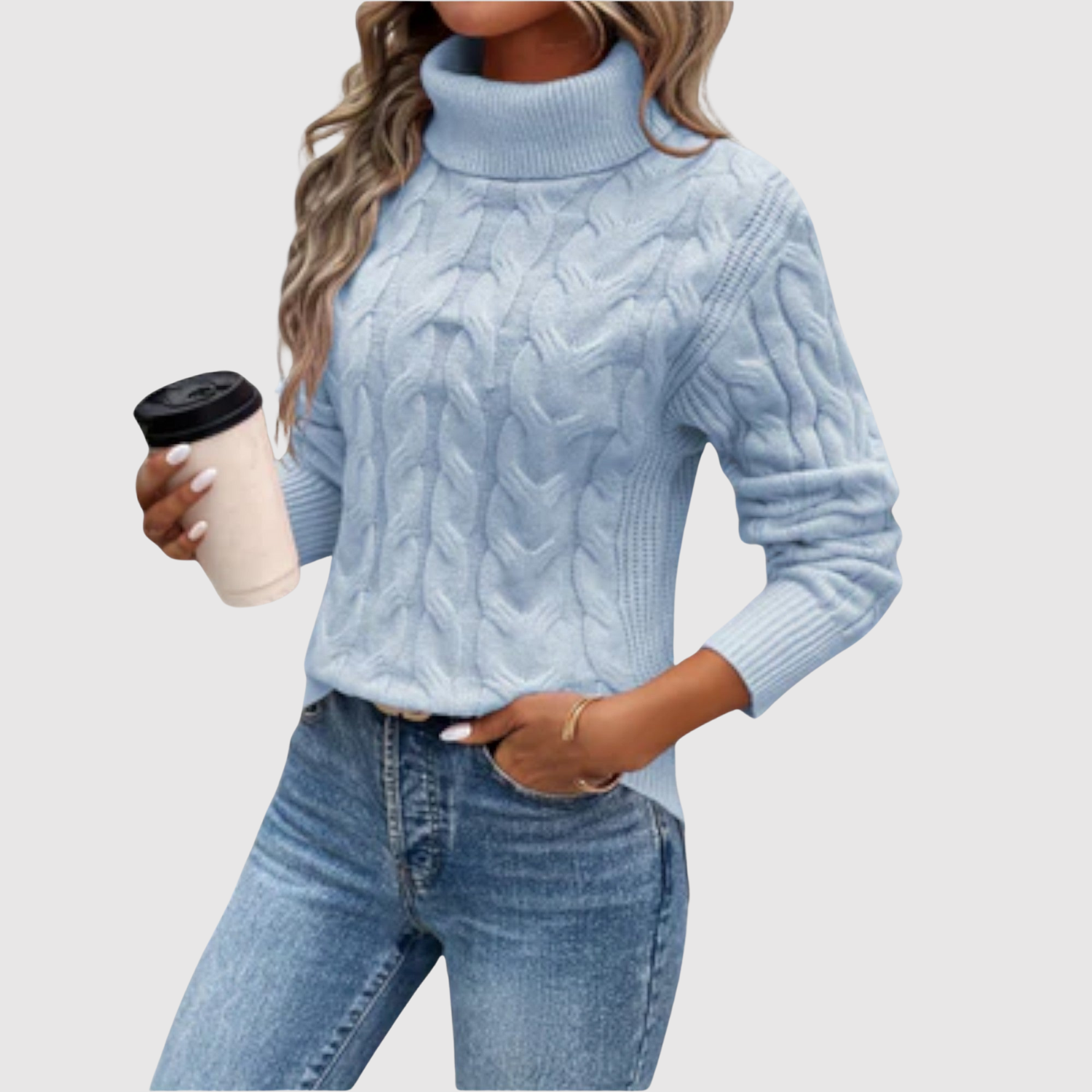 Nora – Sweter z wysokim kołnierzem i kobiecą sylwetką