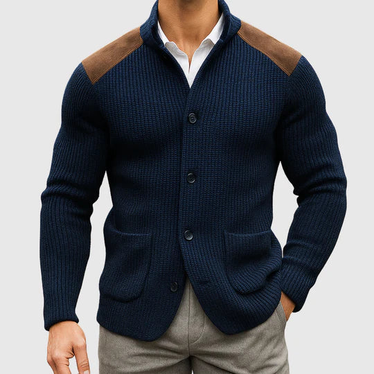 Šimon – Elegancki pleciony kardigan z kontrastowymi ramionami