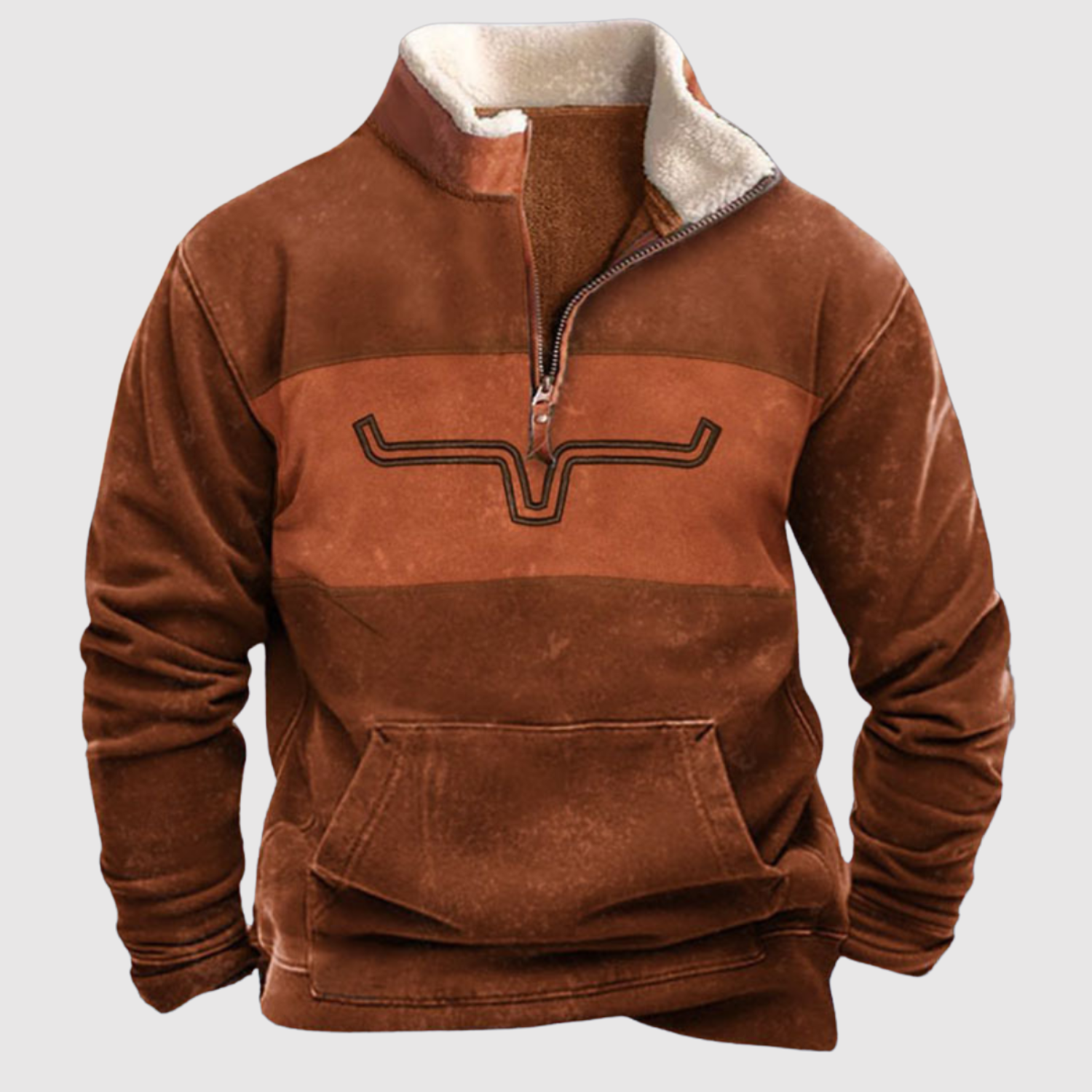 Daniel - Fleece'owa bluza z kolorowymi rękawami i półzamkiem