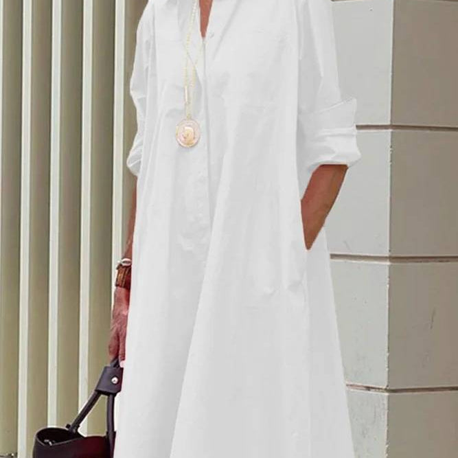 Eliška - Nowoczesna sukienka koszulowa z kołnierzykiem i rękawami 3/4