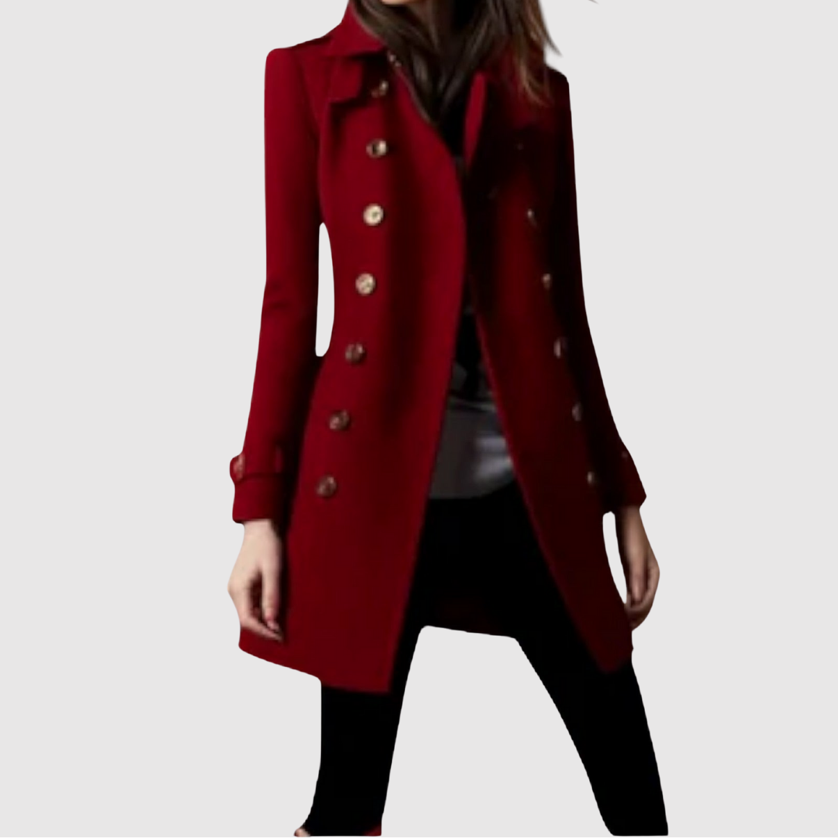 Jelena – Płaszcz inspirowany wojskowym stylem ze złotymi guzikami