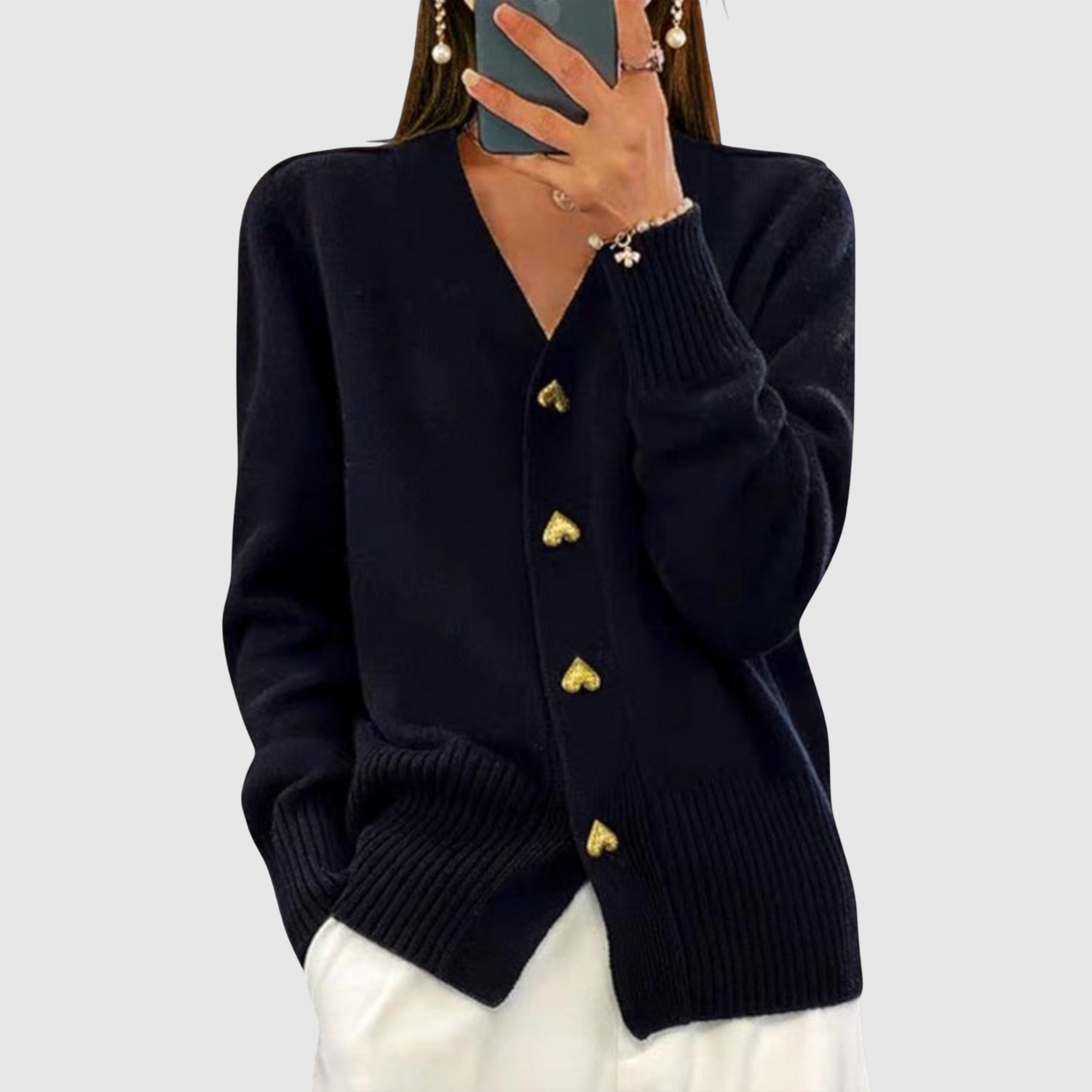 Nora – Kardigan z złotymi guzikami