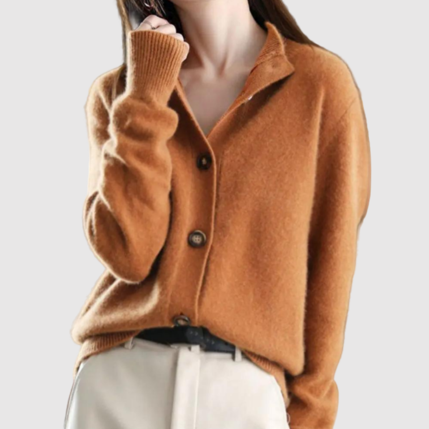 Nora – Elegancki kardigan z kołnierzem i guzikami