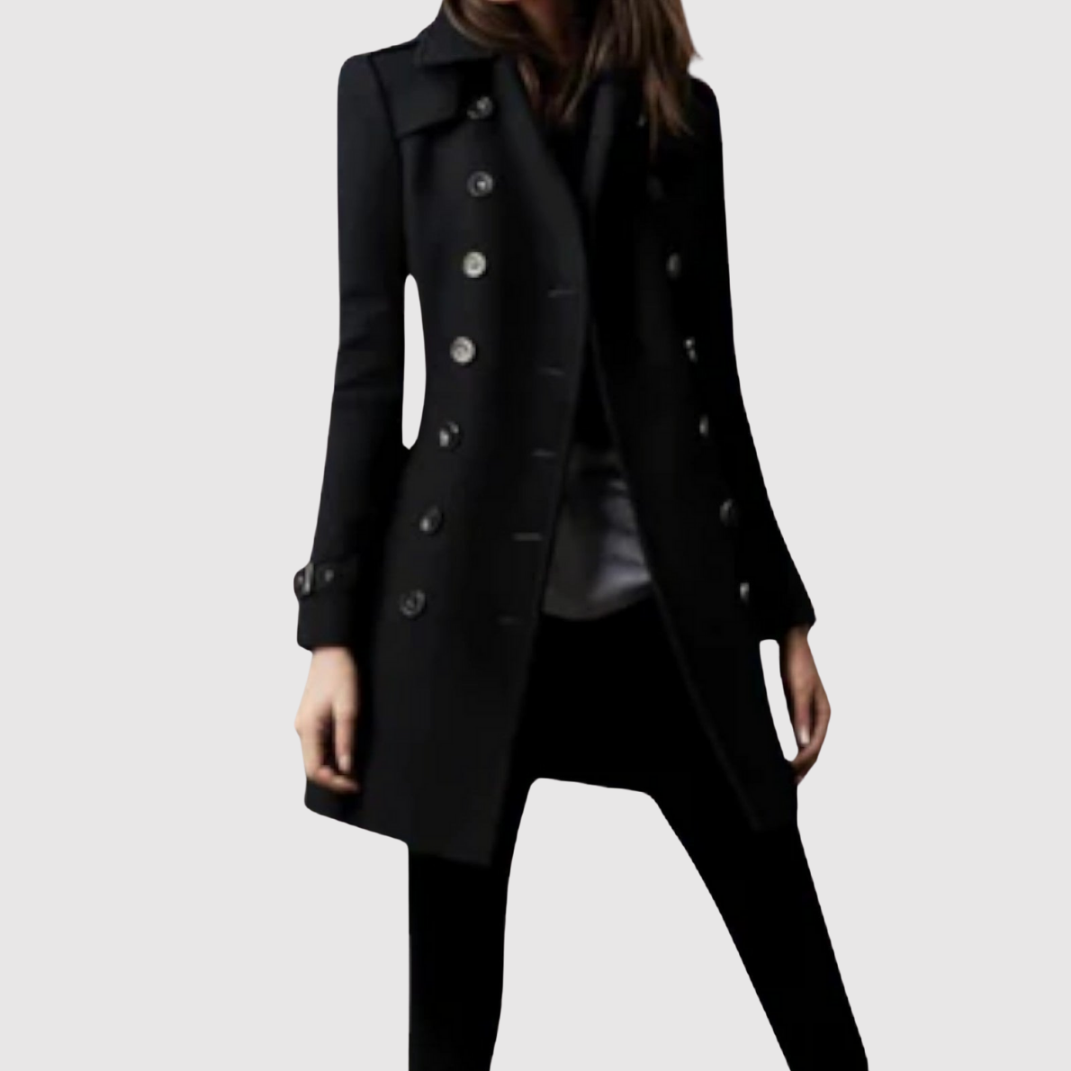 Jelena – Płaszcz inspirowany wojskowym stylem ze złotymi guzikami