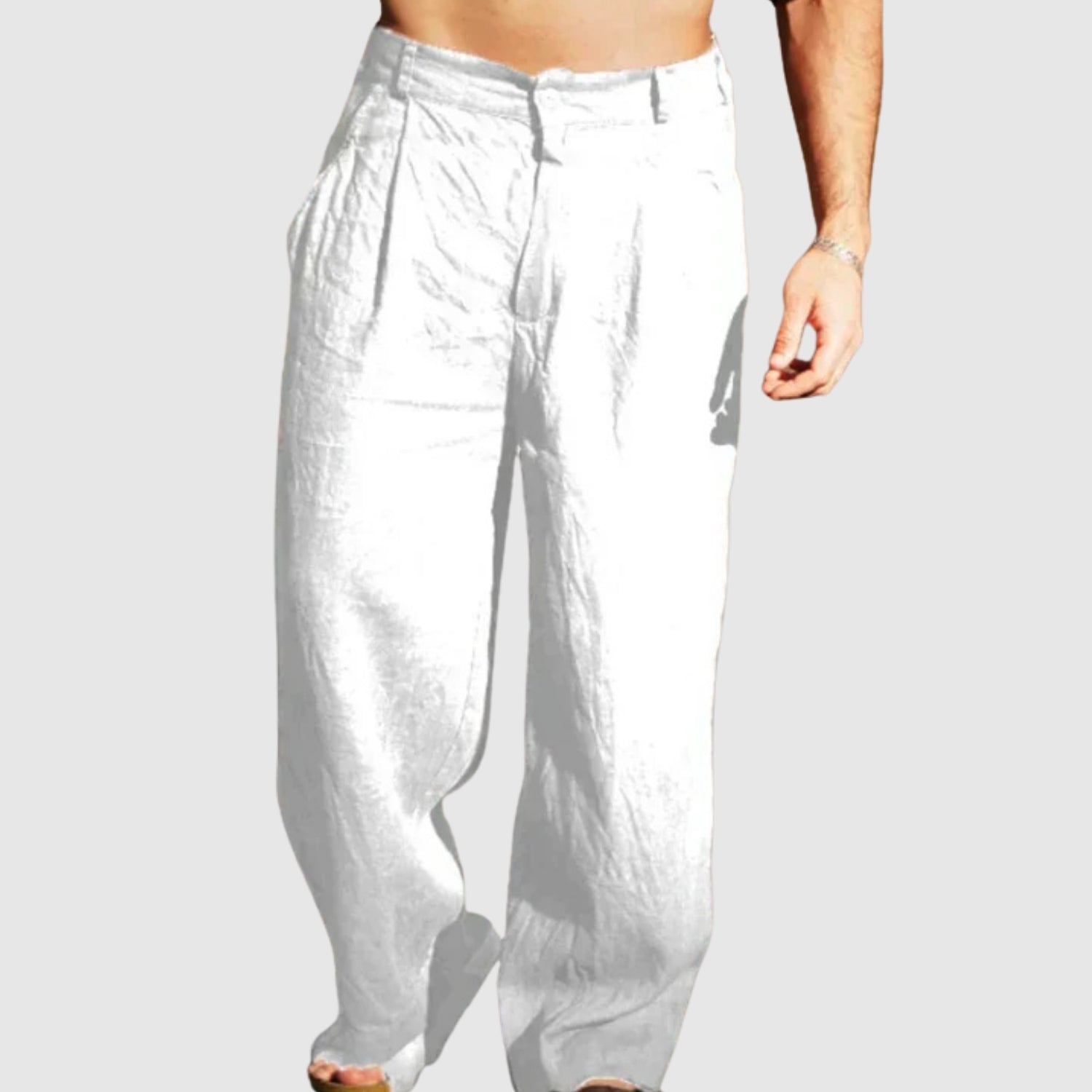 Leo – Letnie lniane spodnie z szerokimi nogawkami