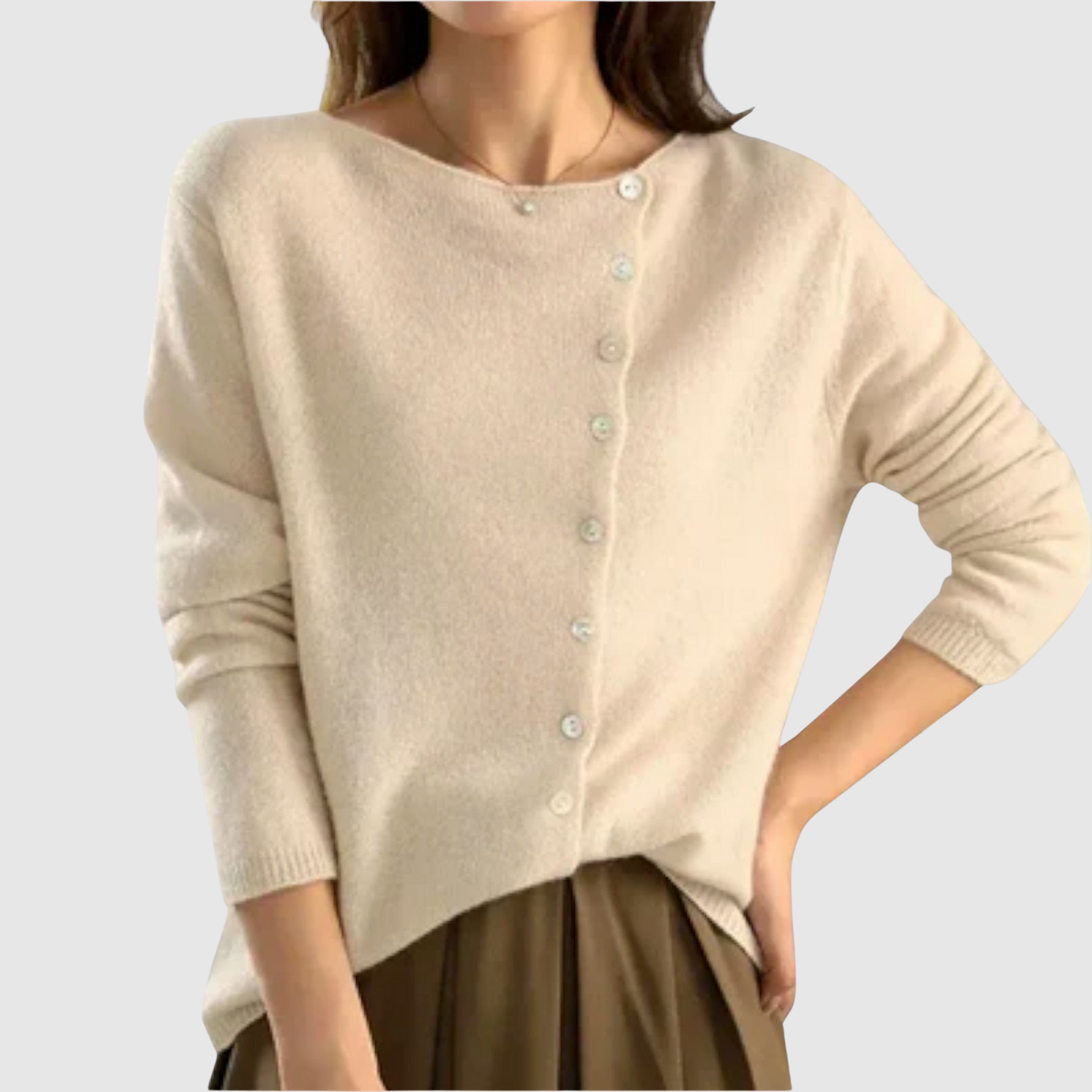 Nora – Klasyczny kardigan z perłowymi guzikami