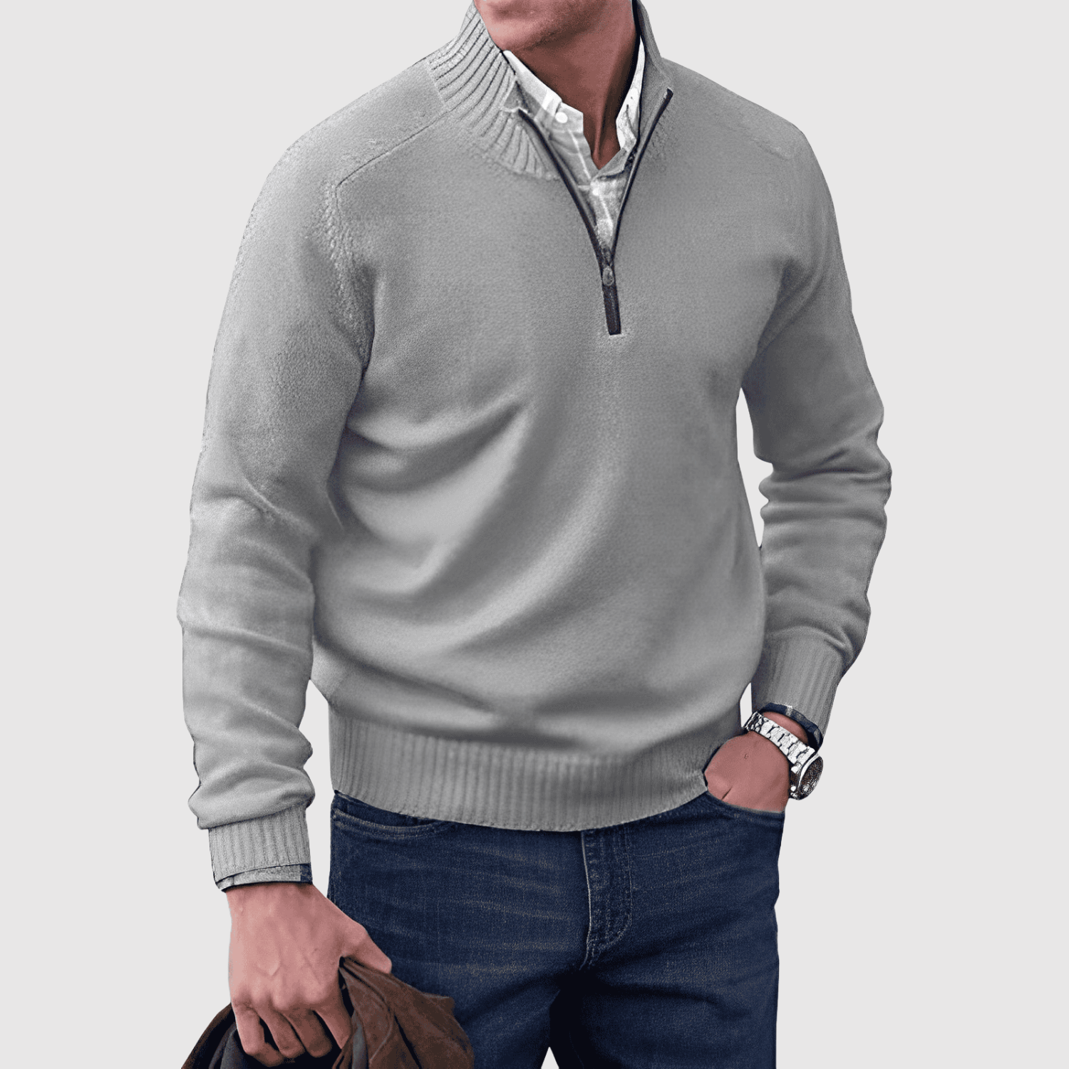 Daniel – Sweter z półzamkiem z miękkiej mieszanki bawełny