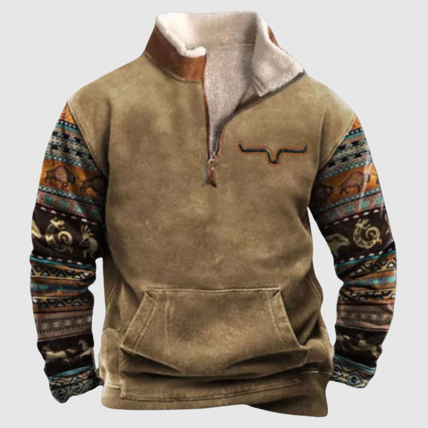 Daniel - Fleece'owa bluza z kolorowymi rękawami i półzamkiem