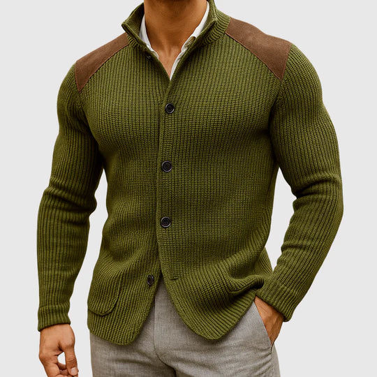 Šimon – Elegancki pleciony kardigan z kontrastowymi ramionami