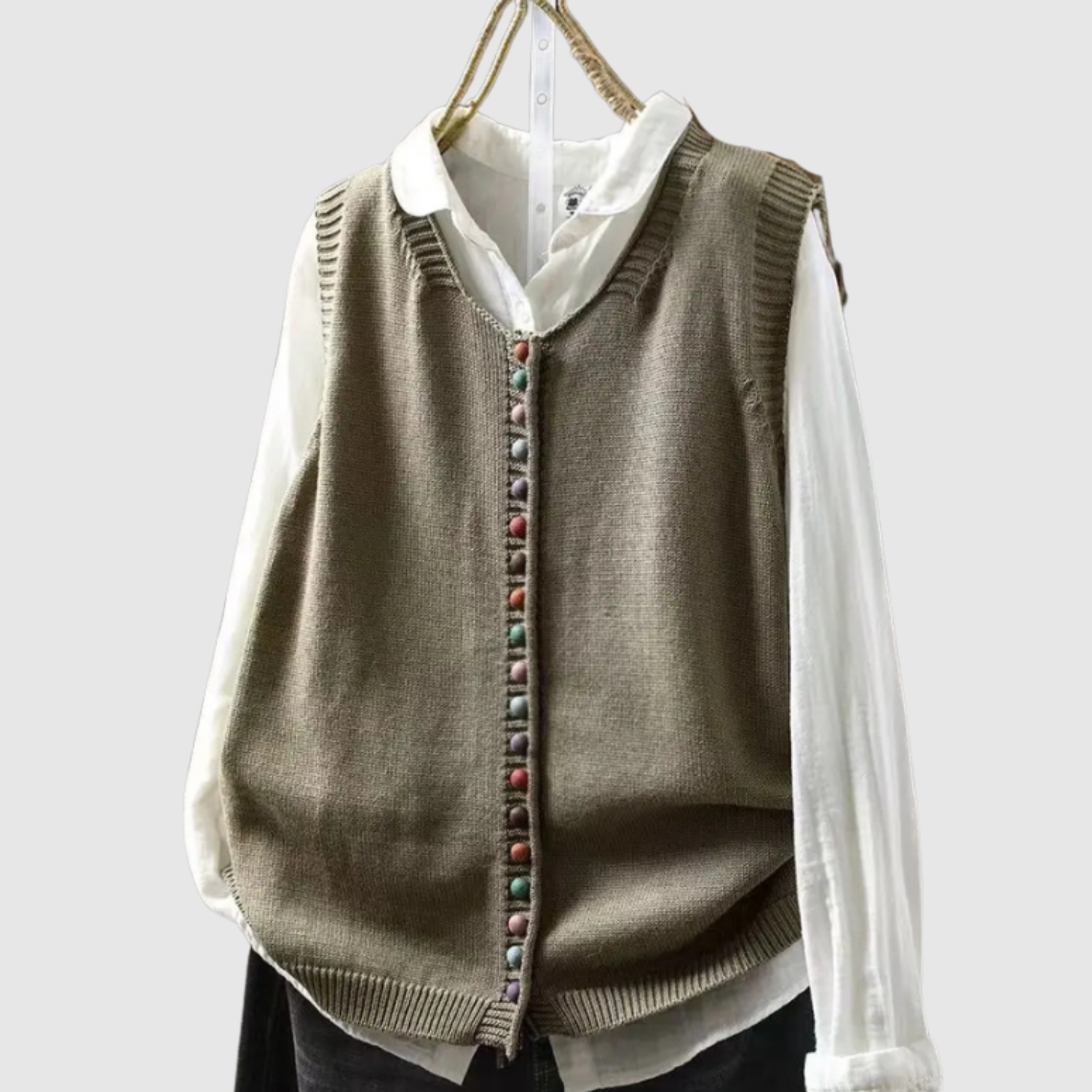 Nora - Boho kardigan z guzikami i vintage detalami