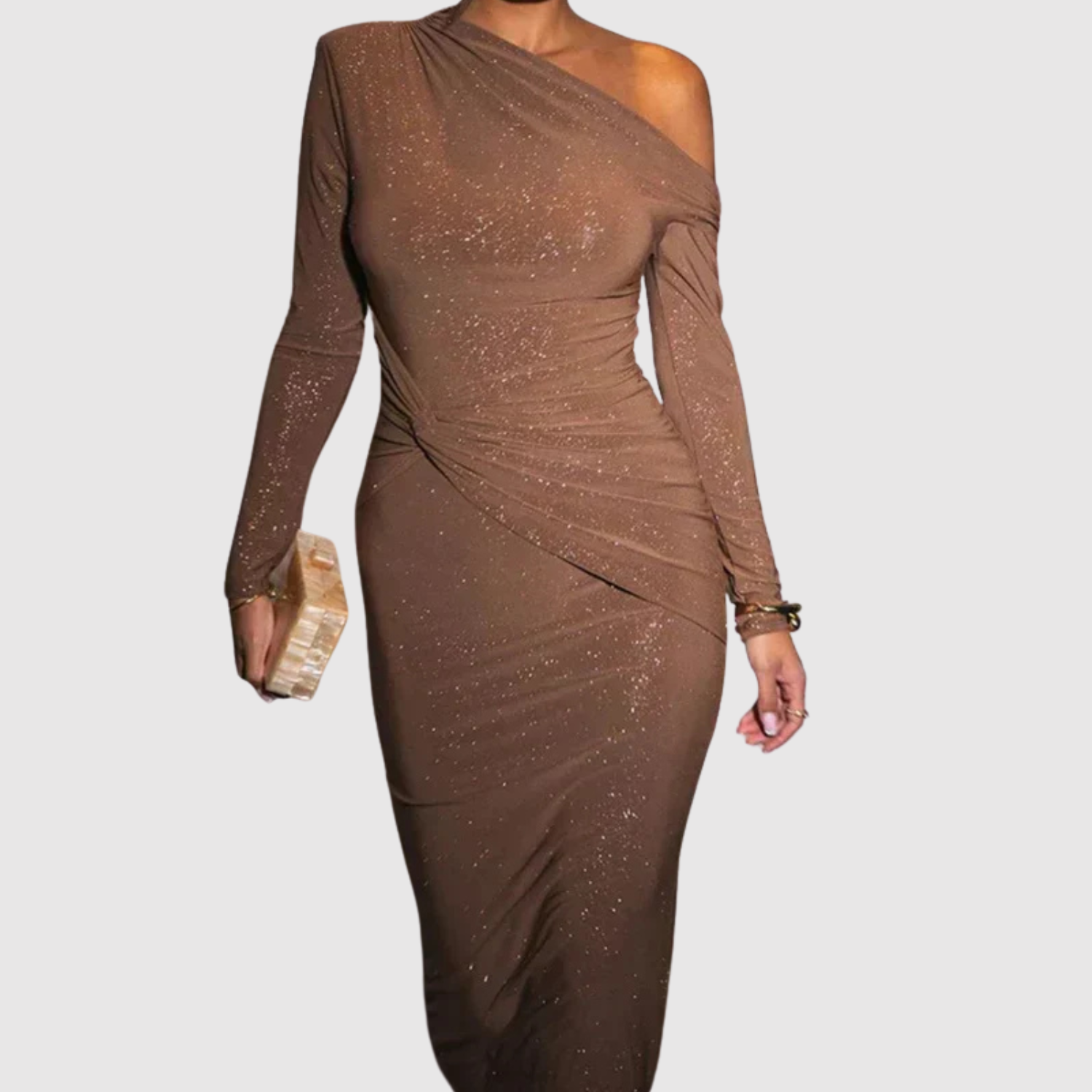 Eliška - Elegancka sukienka na jedno ramię z blaskiem