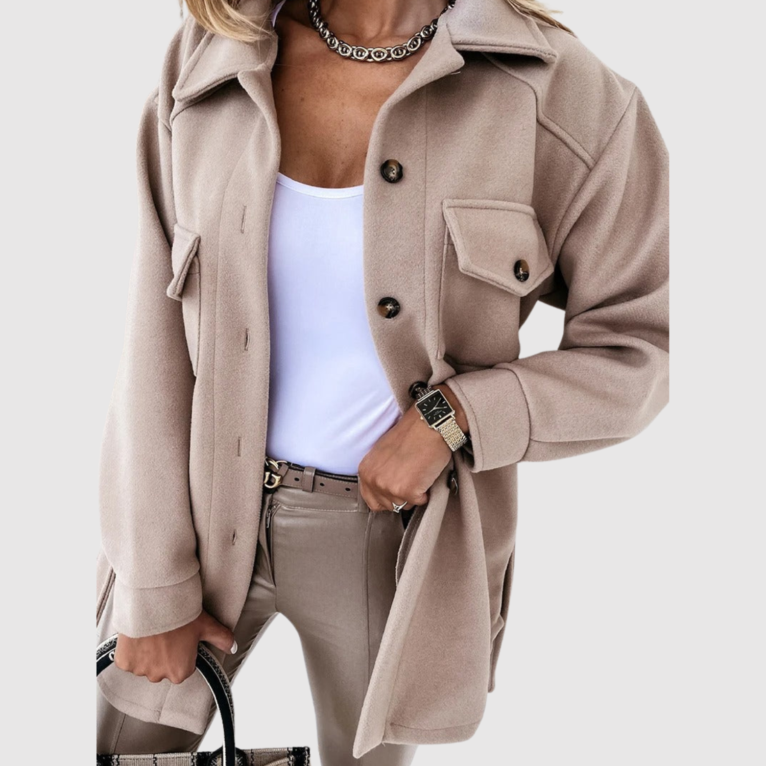 Jelena - Oversized koszula-kurtka dla kobiet z kieszeniami