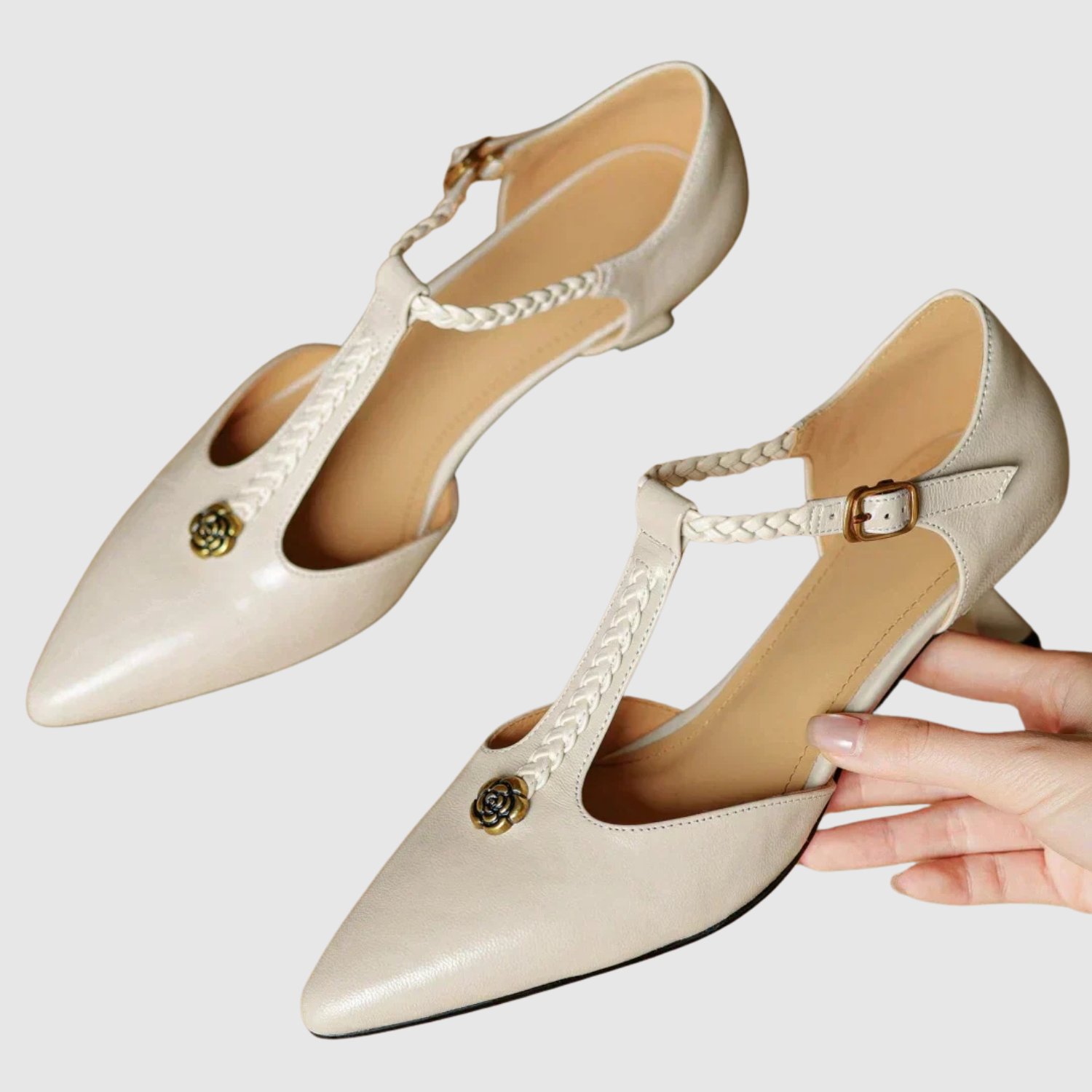 Greta – Vintage buty z T-paskiem i spiczastym czubkiem