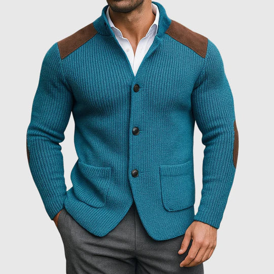 Šimon – Elegancki pleciony kardigan z kontrastowymi ramionami