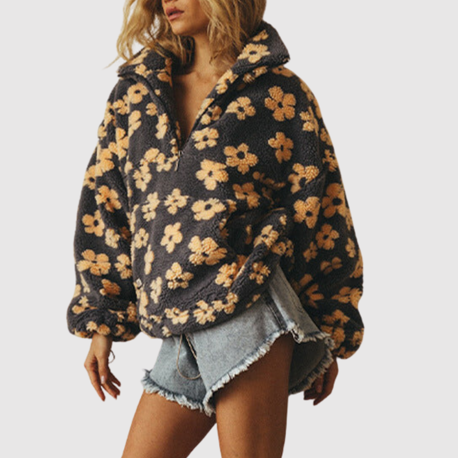 Nina - Miękki polar z kolorowym nadrukiem i zamkiem