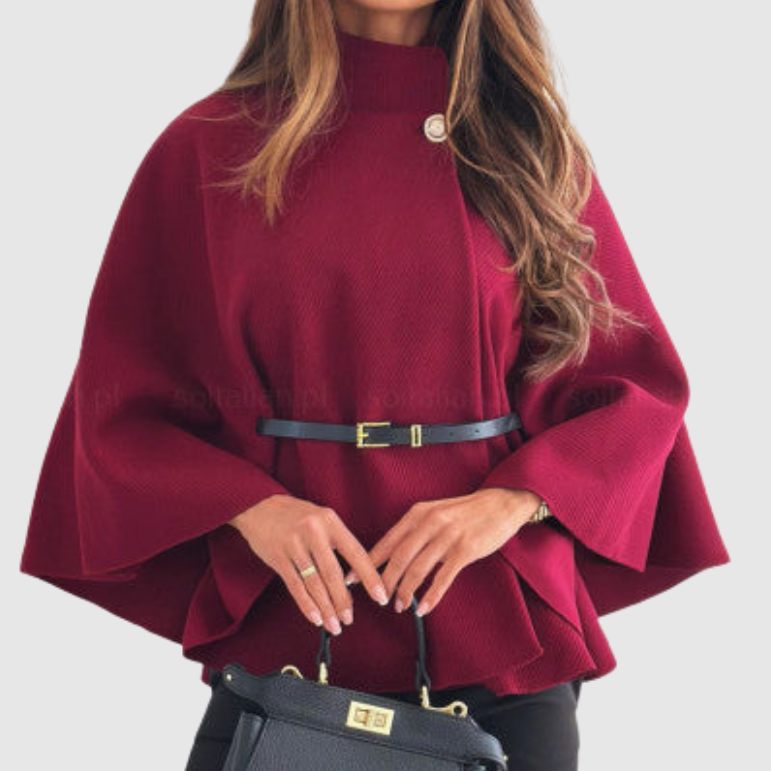 Silvie - Elegancki damski ponczo z paskiem