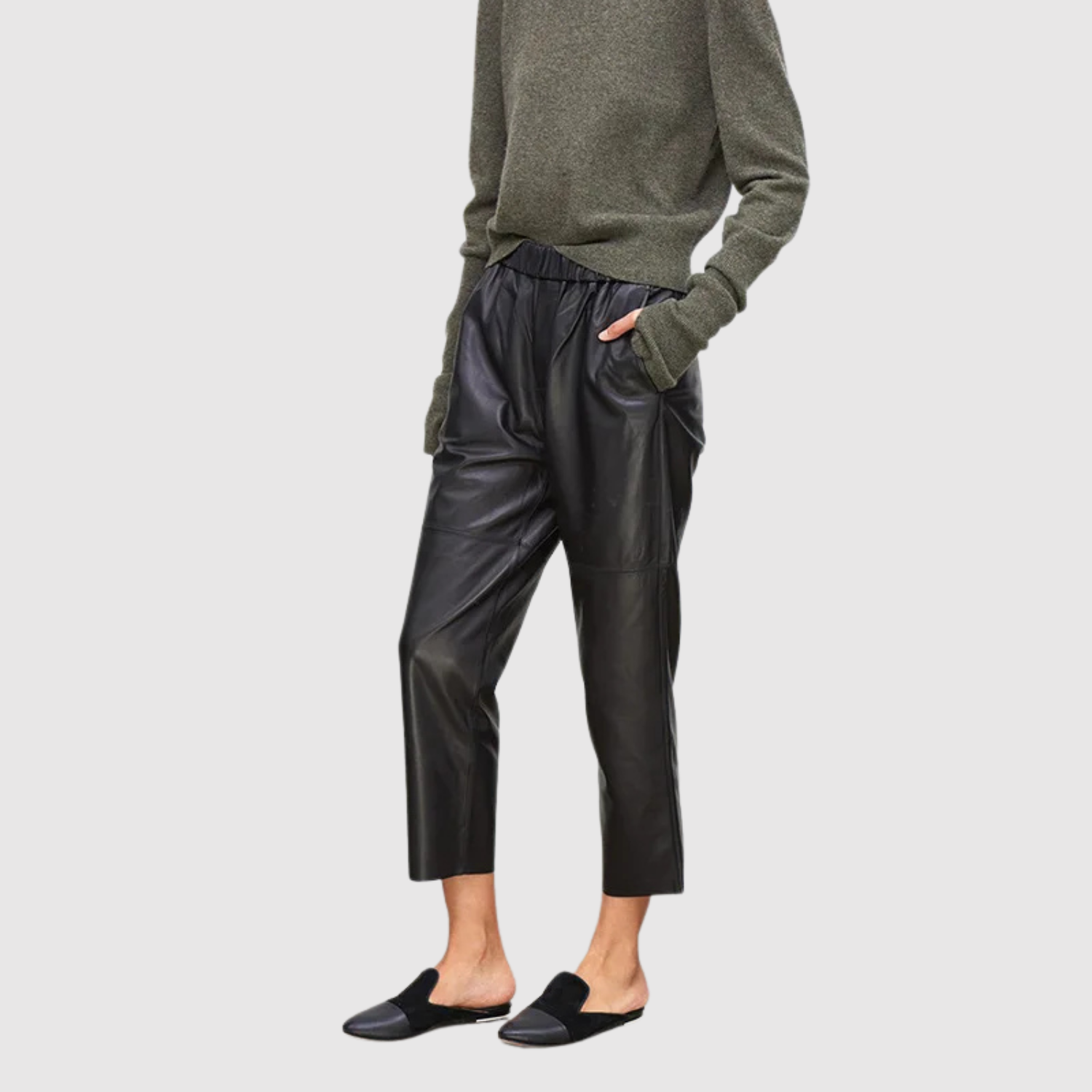 Mira – Spodnie z materiału skórzanego z elastycznym pasem