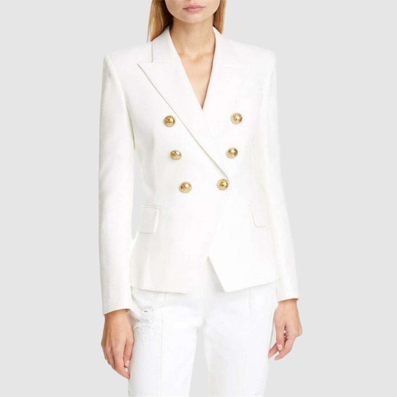 Silvie – Dwukolorowa marynarka ze złotymi guzikami