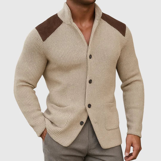 Šimon – Elegancki pleciony kardigan z kontrastowymi ramionami