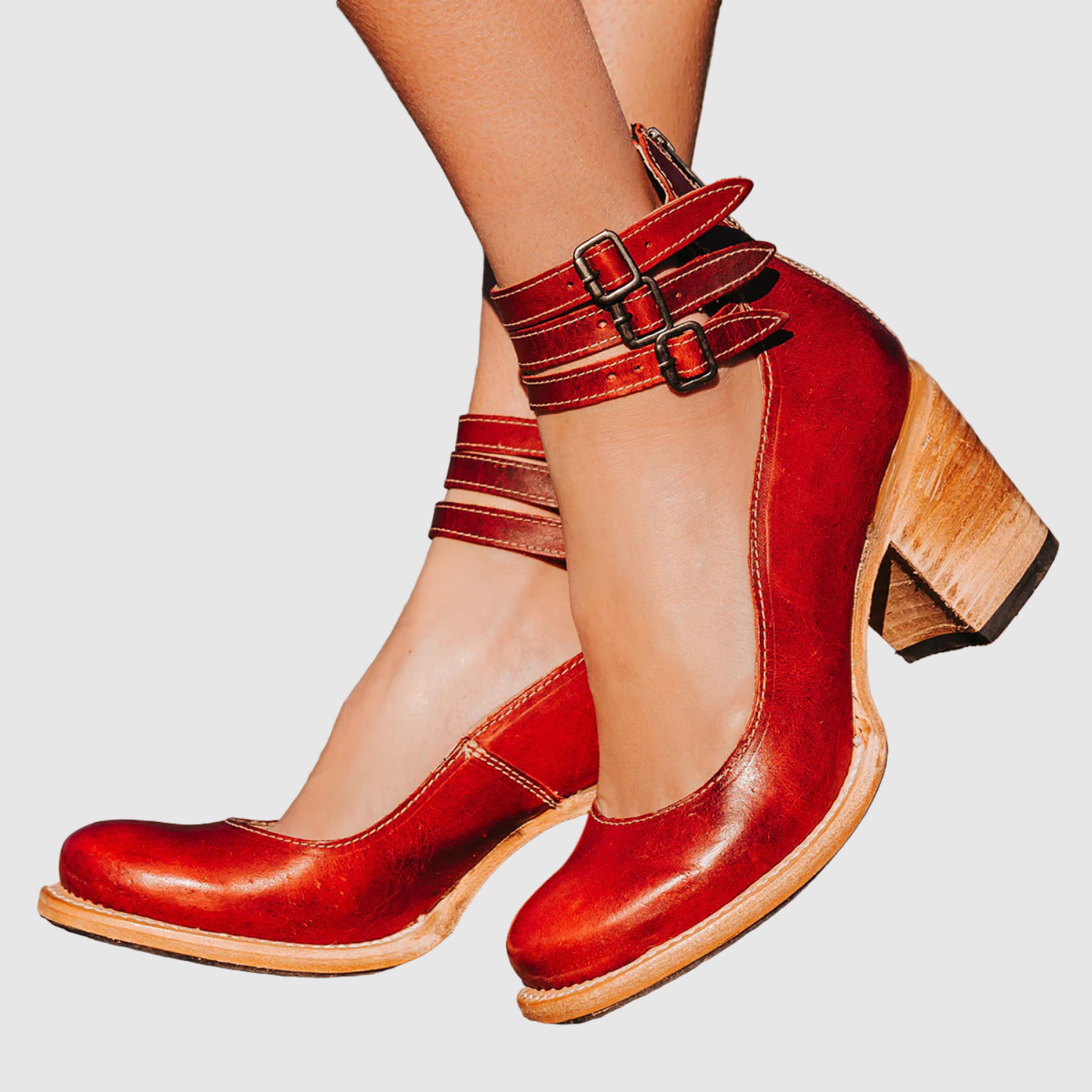 Teodora - Botki z podwójnym paskiem i retro wyglądem