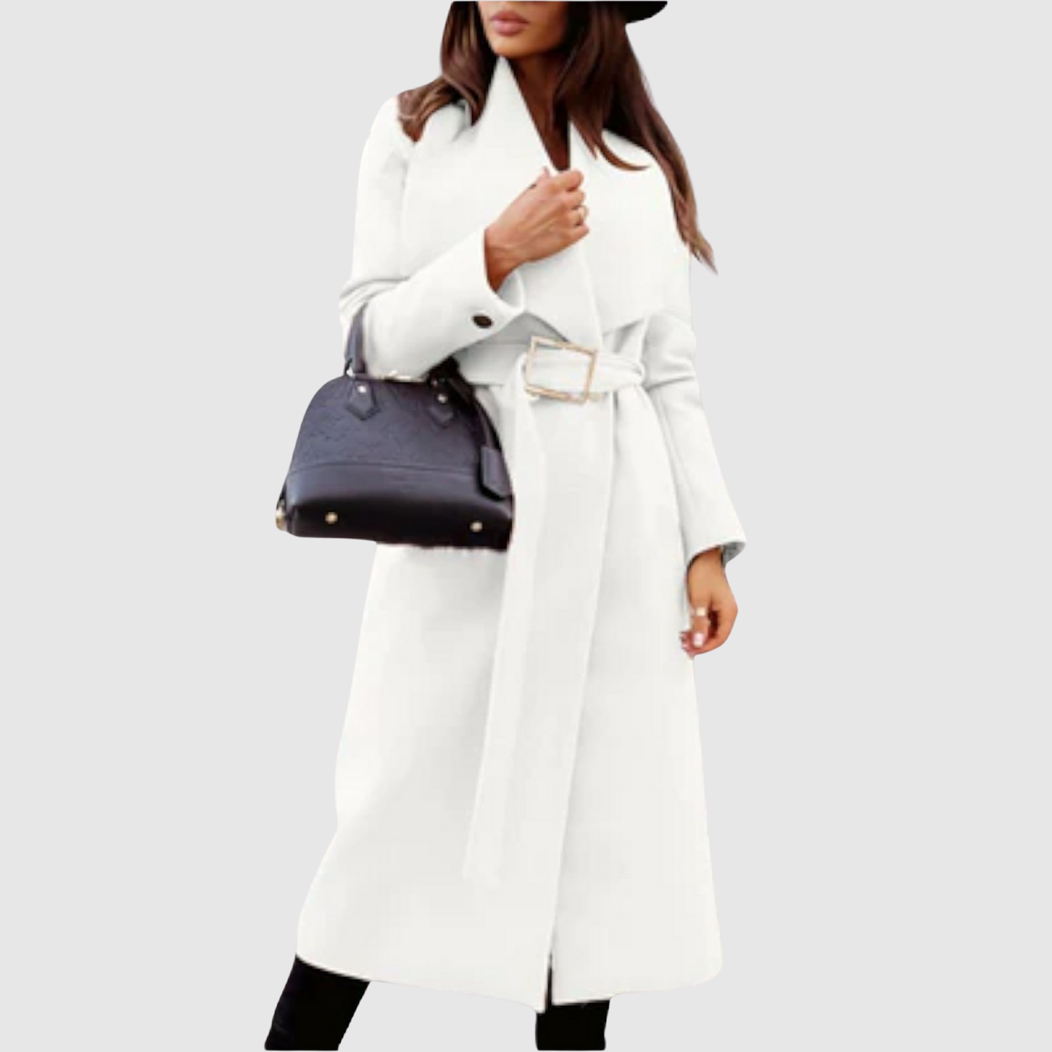 Jelena – Klasyczny wełniany płaszcz z paskiem i klapami