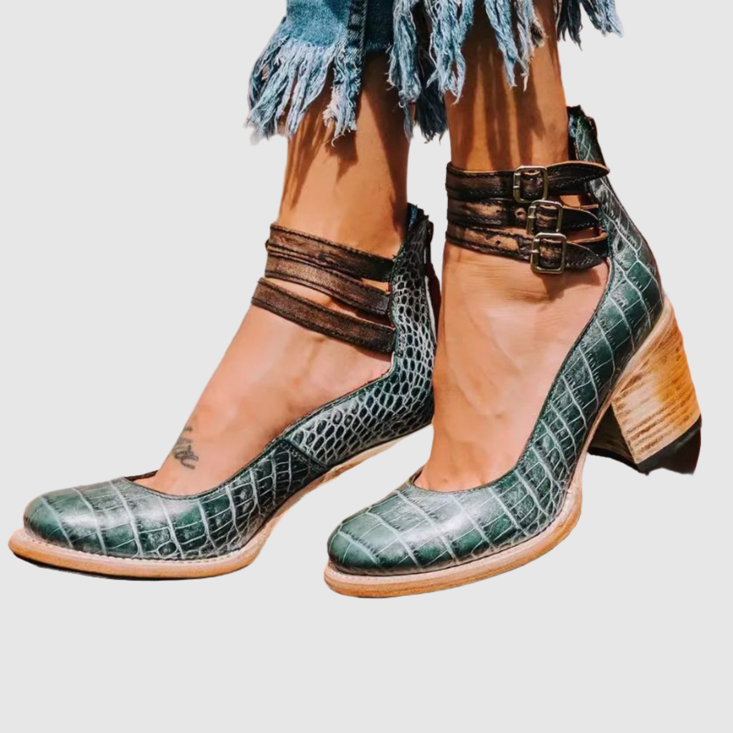 Teodora - Botki z podwójnym paskiem i retro wyglądem