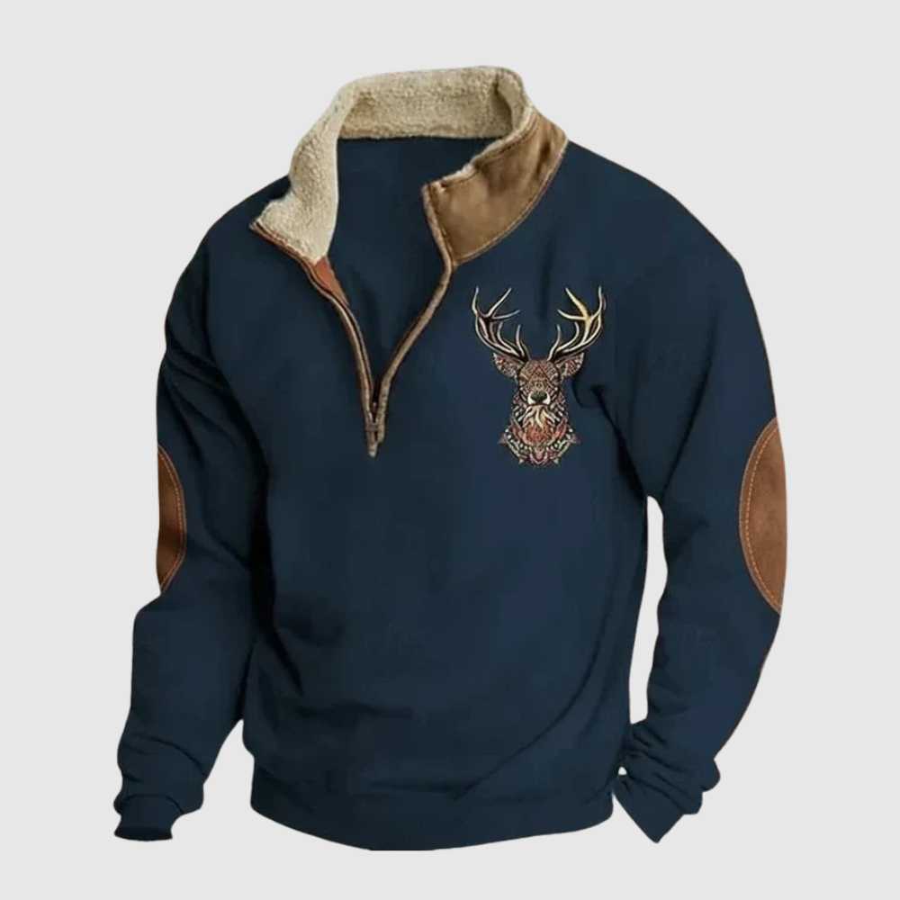 Daniel - Męska bluza z detalem jelenia i ciepłym fleecem