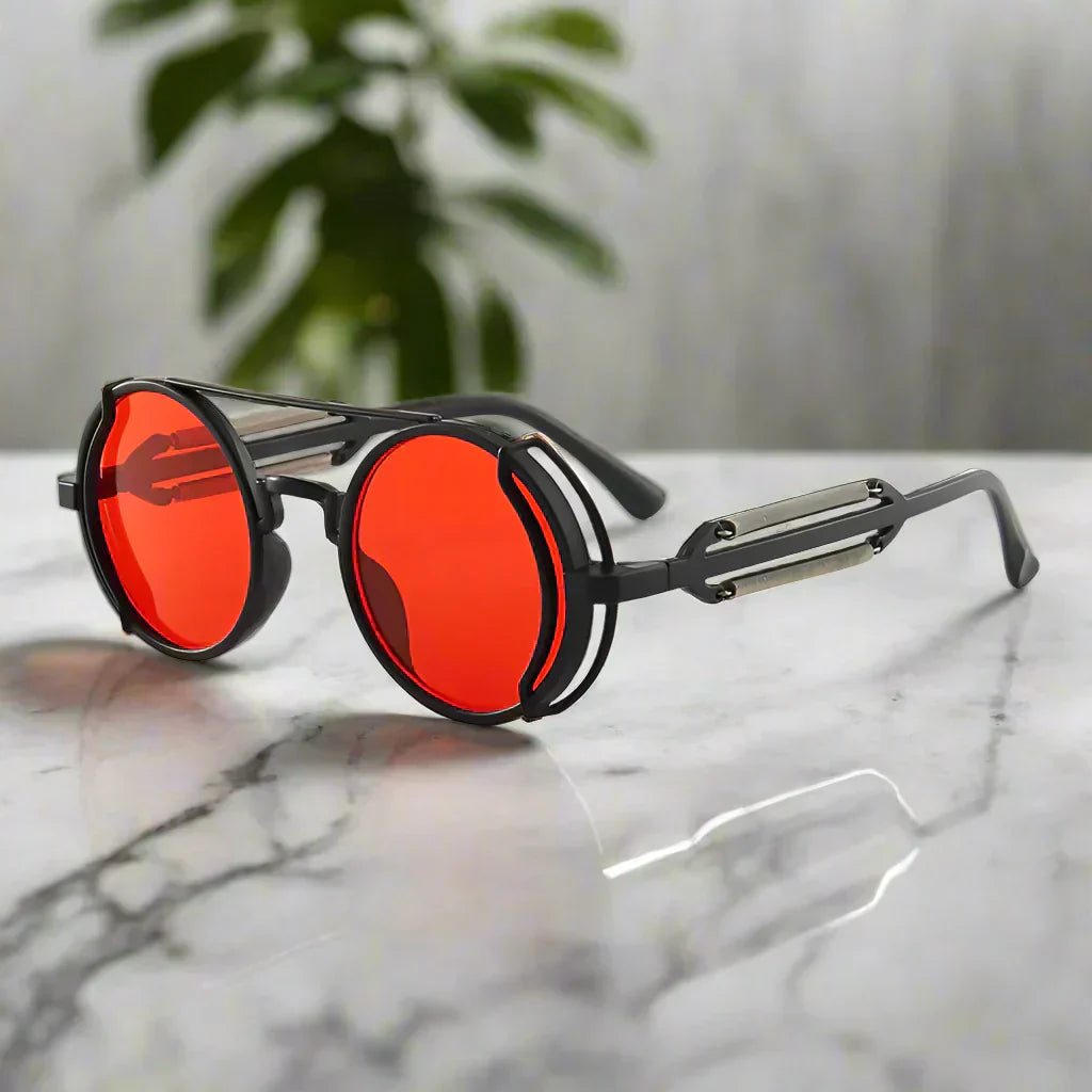 Alex – Okrągłe retro okulary przeciwsłoneczne z kolorowymi soczewkami