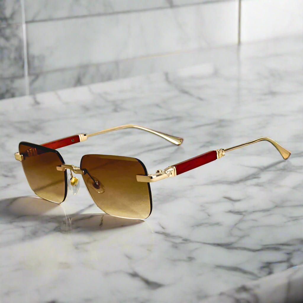 Alex – Prostokątne okulary przeciwsłoneczne ze złotymi detalami