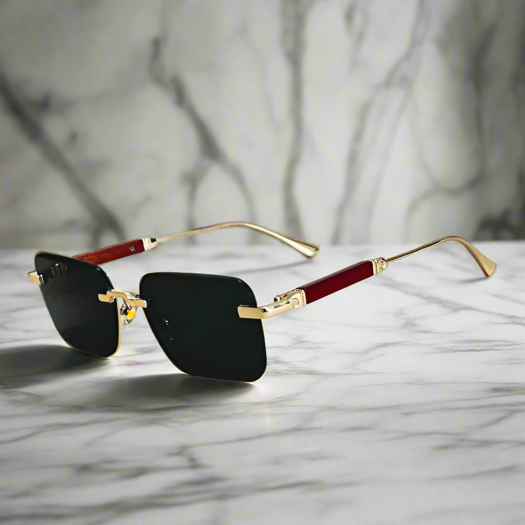 Alex – Prostokątne okulary przeciwsłoneczne ze złotymi detalami